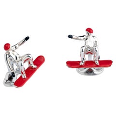 Deakin & Francis Sterling Silver Snowboarder with Red Snowboard and Helmet
