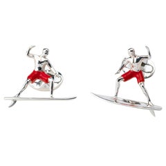 Deakin & Francis Sterling Silver Surfer Cufflinks with Red Enamel Shorts