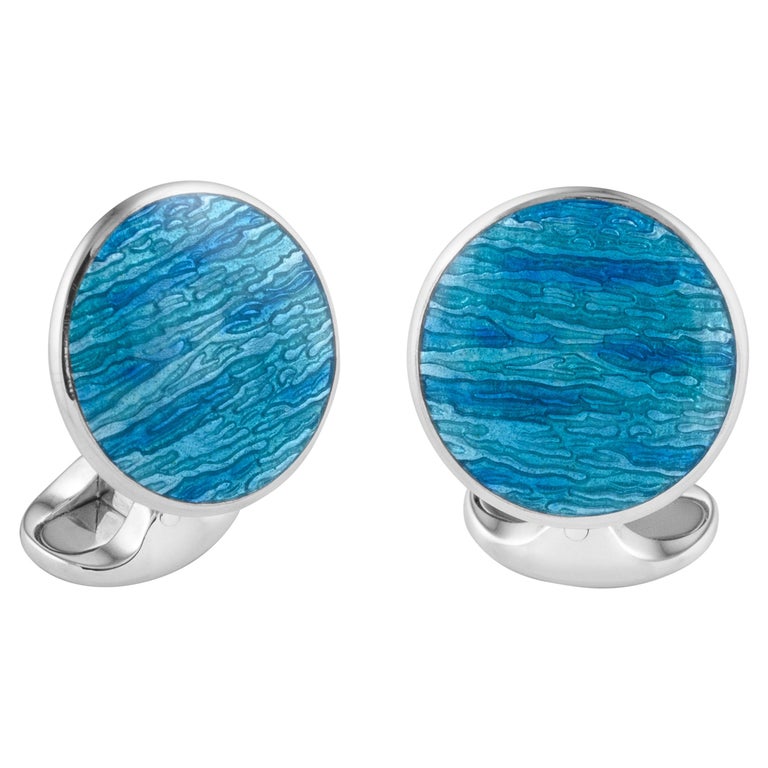 Deakin & Francis Sterling Silver Turquoise Blue Cufflinks For Sale