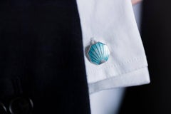 Deakin & Francis Sterling Silver Turquoise Shell Vitreous Enamel Cufflinks
