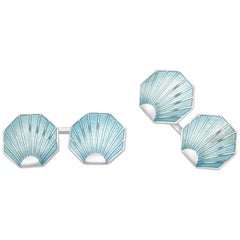 Deakin & Francis Sterling Silver Turquoise Shell Vitreous Enamel Cufflinks