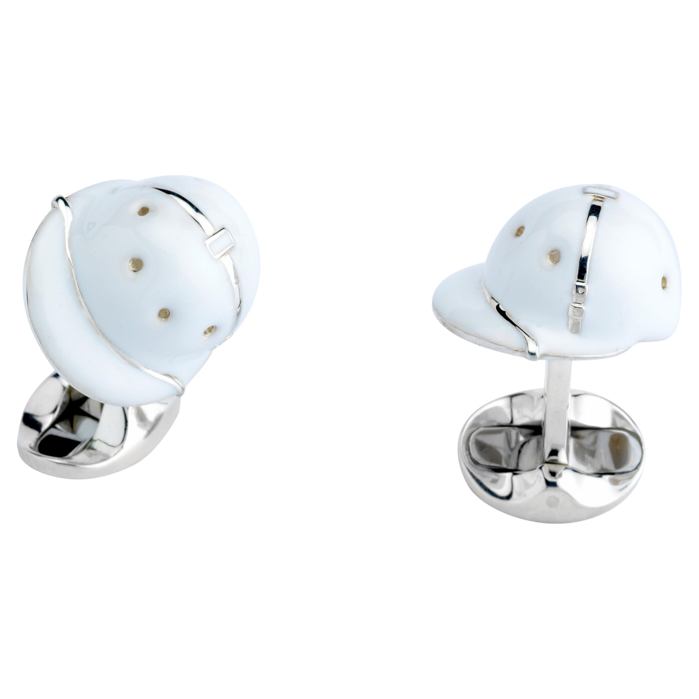 Deakin & Francis Sterling Silver White Enamel Polo Helmet Cufflinks