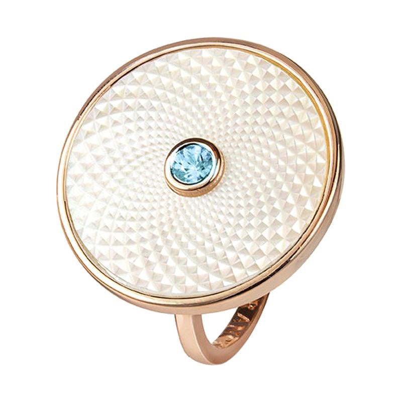 Deakin &amp; Francis Sterlingsilber Weißer Perlmutt-Ring mit Aquamarin im Angebot
