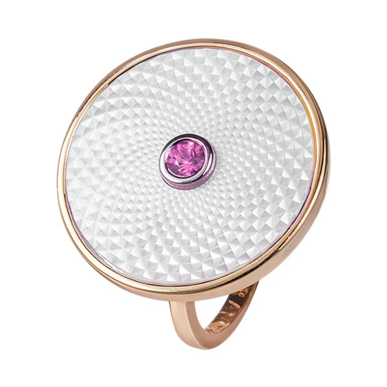 Deakin & Francis Sterling Silver White Mother of Pearl Ring with Pink Sapphire