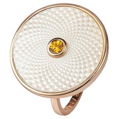 Deakin & Francis Sterling Silver White Mother-of-Pearl Ring with Yellow Sapphire