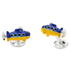 Deakin & Francis Sterling Silver Yellow and Blue Submarine Cufflinks
