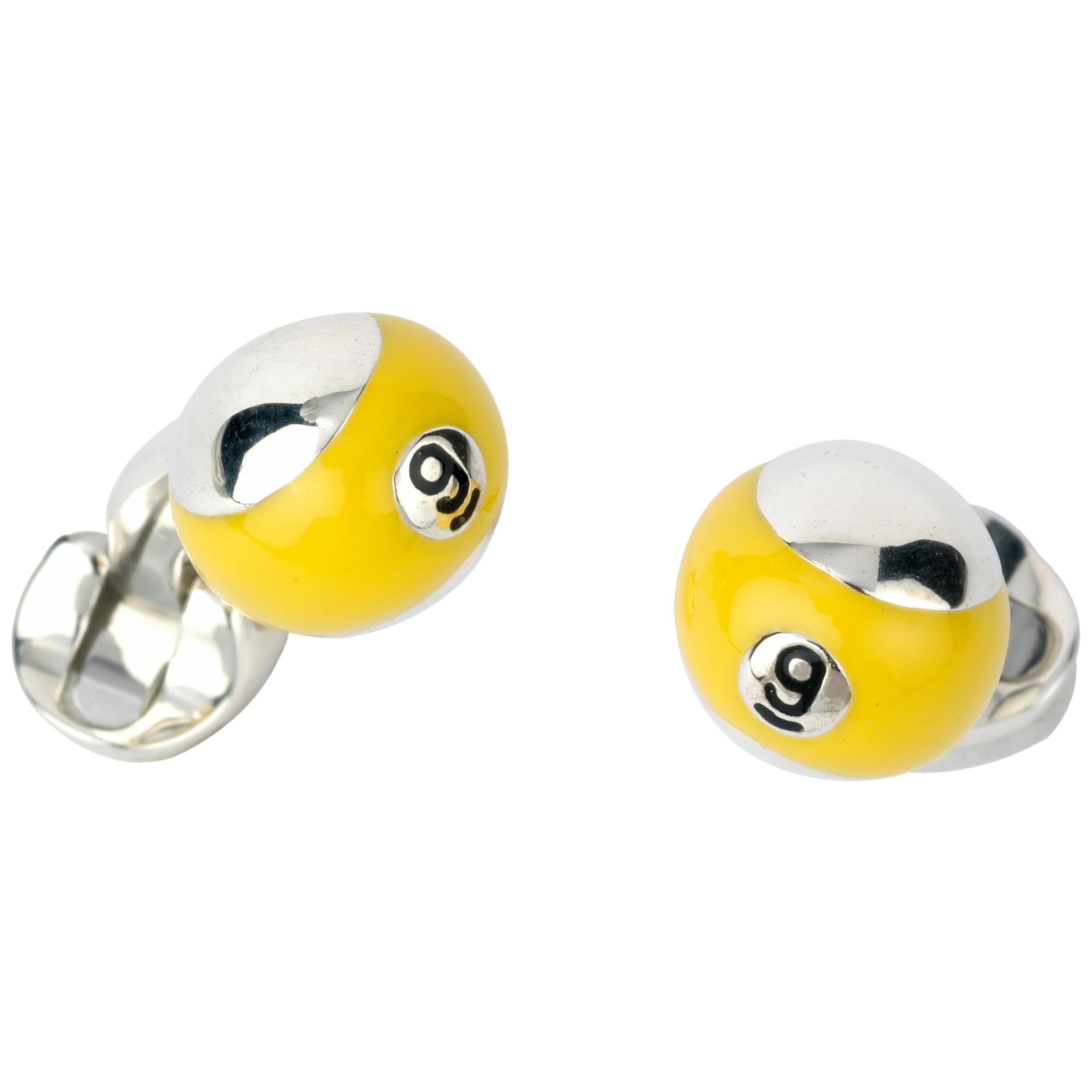 Deakin & Francis Sterling Silver Yellow Enamel Pool Ball Cufflinks For Sale