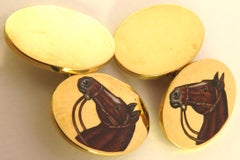 Deakin & Francis Superbly Enameled 18 Karat Horse Head Double Sided Cufflinks
