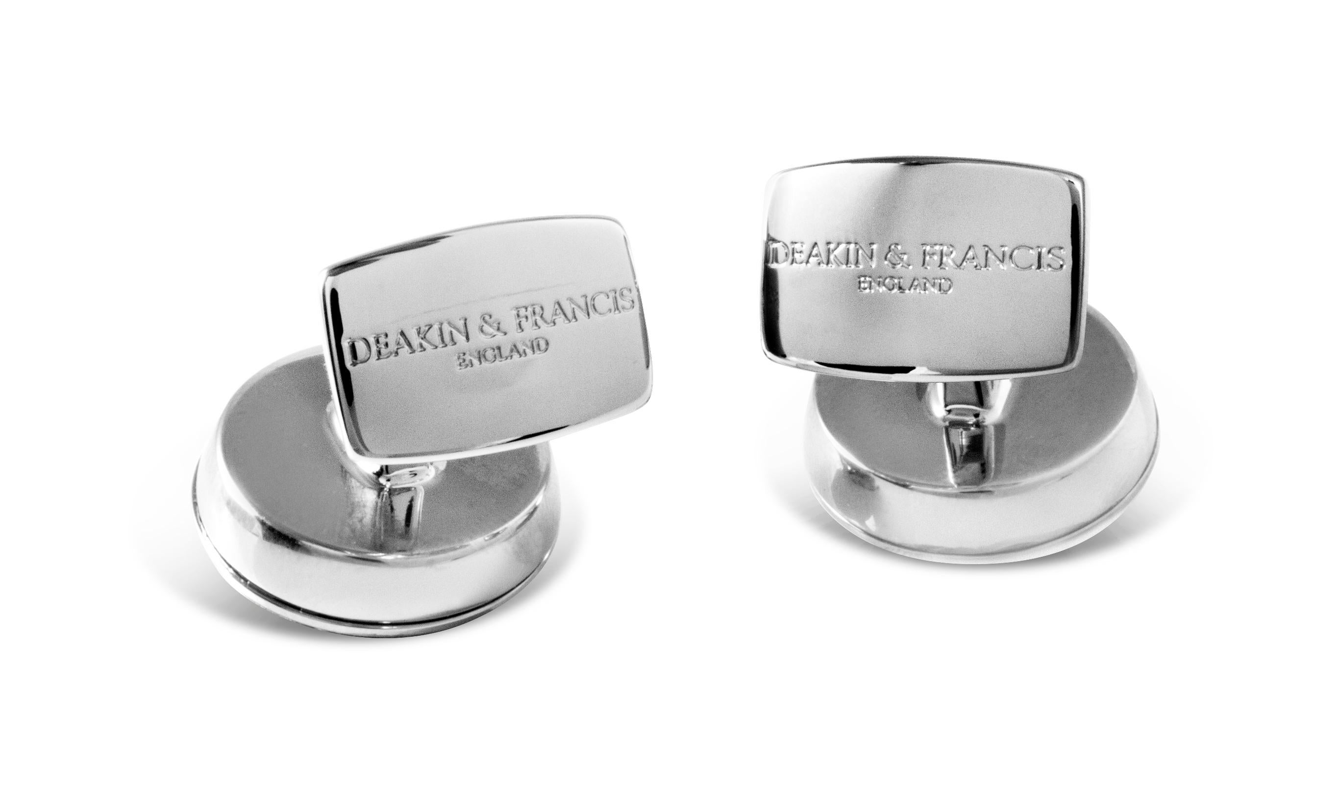 Contemporary Deakin & Francis 'The Brights' Grey Round Cufflinks with Sapphire Centre For Sale