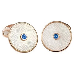 Deakin & Francis White Mother-of-Pearl Cufflinks with a Blue Sapphire