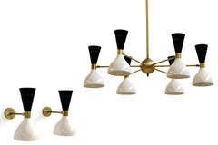 *Deal for E.* Italian Brass Six-Arm Chandelier & Sconces Bi-Color Stilnovo Style