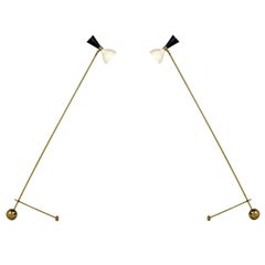 *Deal for Todd* Set of 2 Adjustable Italian Minimalist Floor Lamps Brass