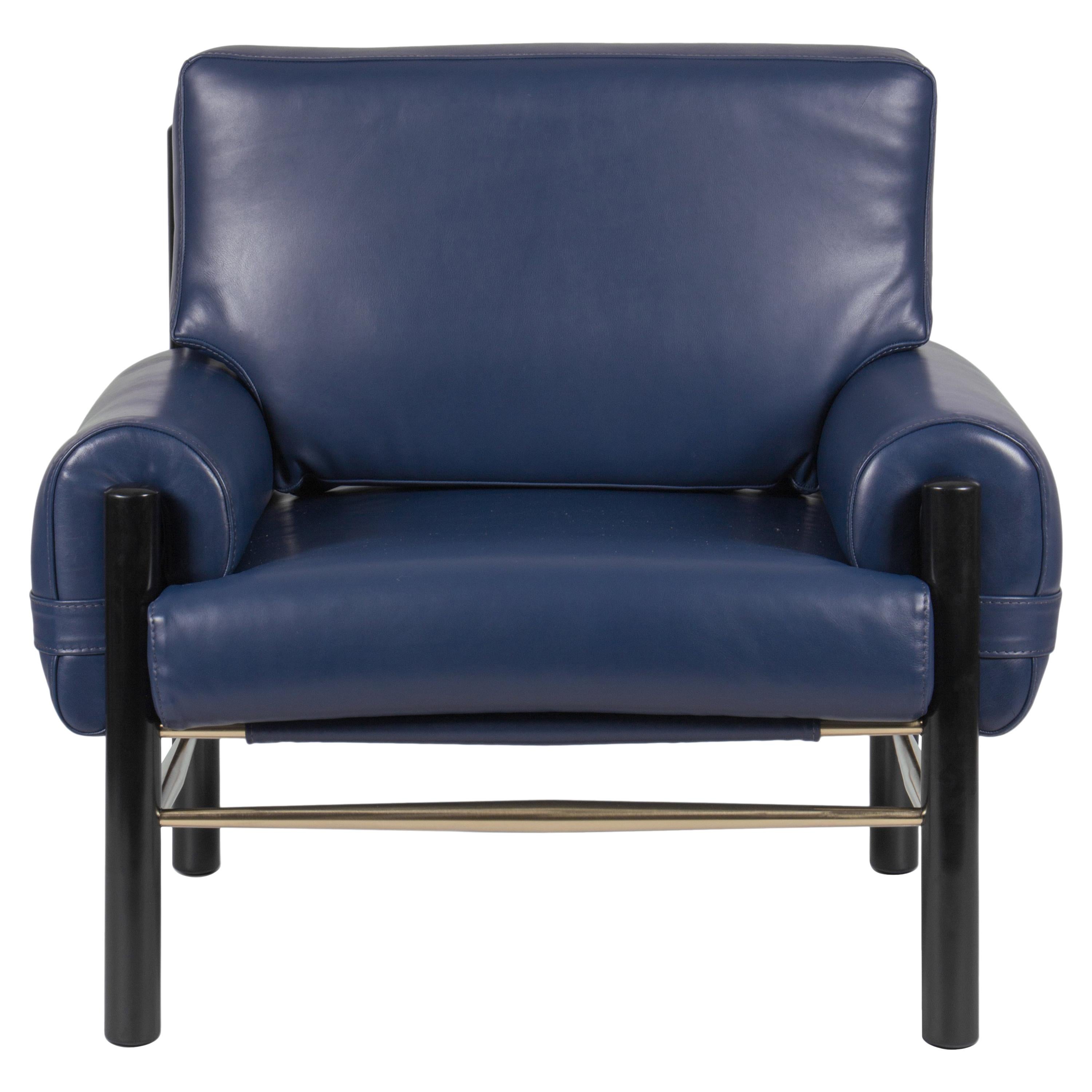 Dean-Sessel aus blauem Leder im Angebot