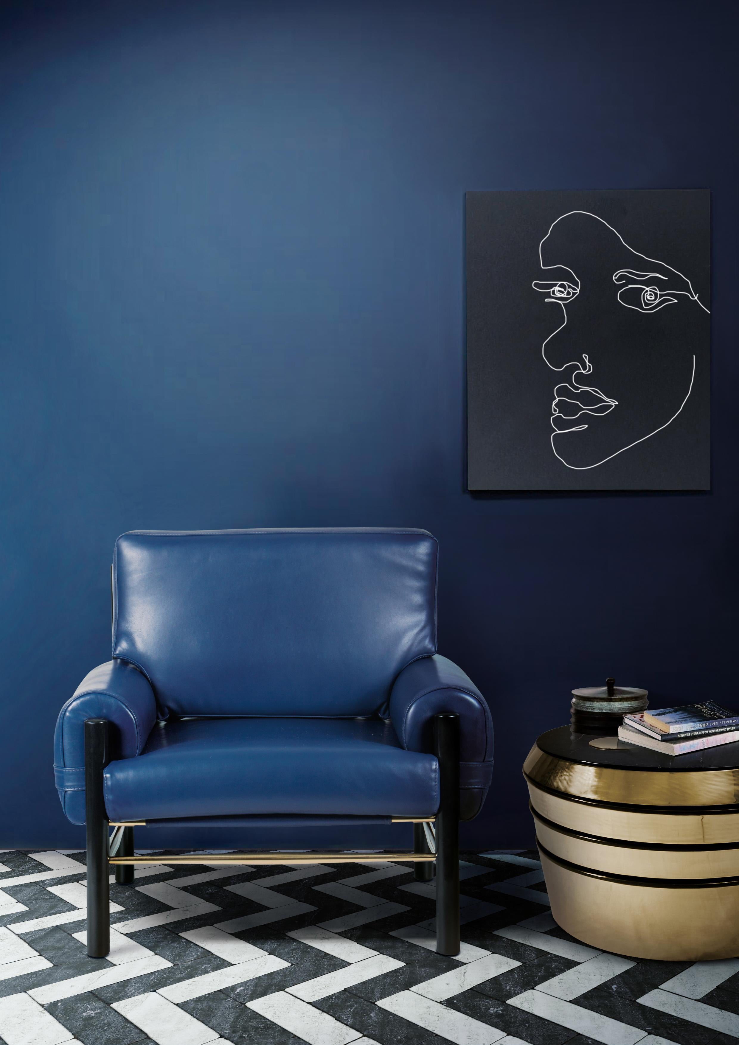 Dean-Sessel aus blauem Leder (21. Jahrhundert und zeitgenössisch) im Angebot