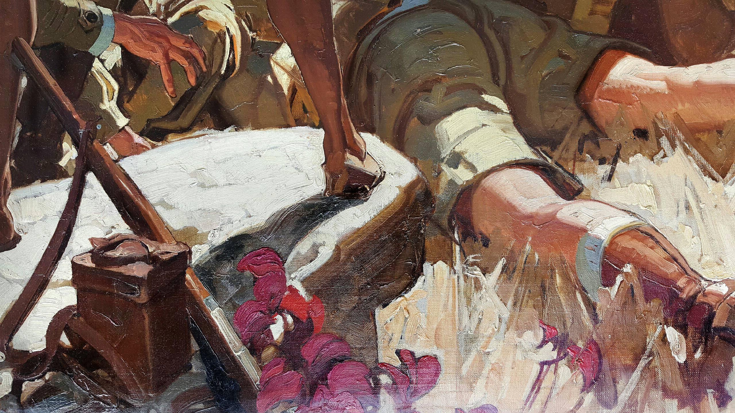 Ernest Hemingway. Das kurze Happy Life of Francis Macomber  An He Lay Face Down – Painting von Dean Cornwell