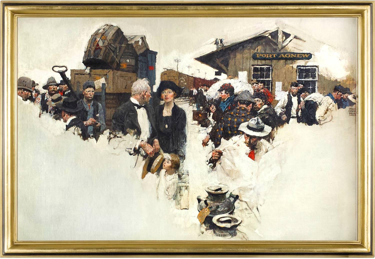 Dean Cornwell Portrait Painting – Kindred of the Dust, Frontier Town Cosmopolitan Magazine