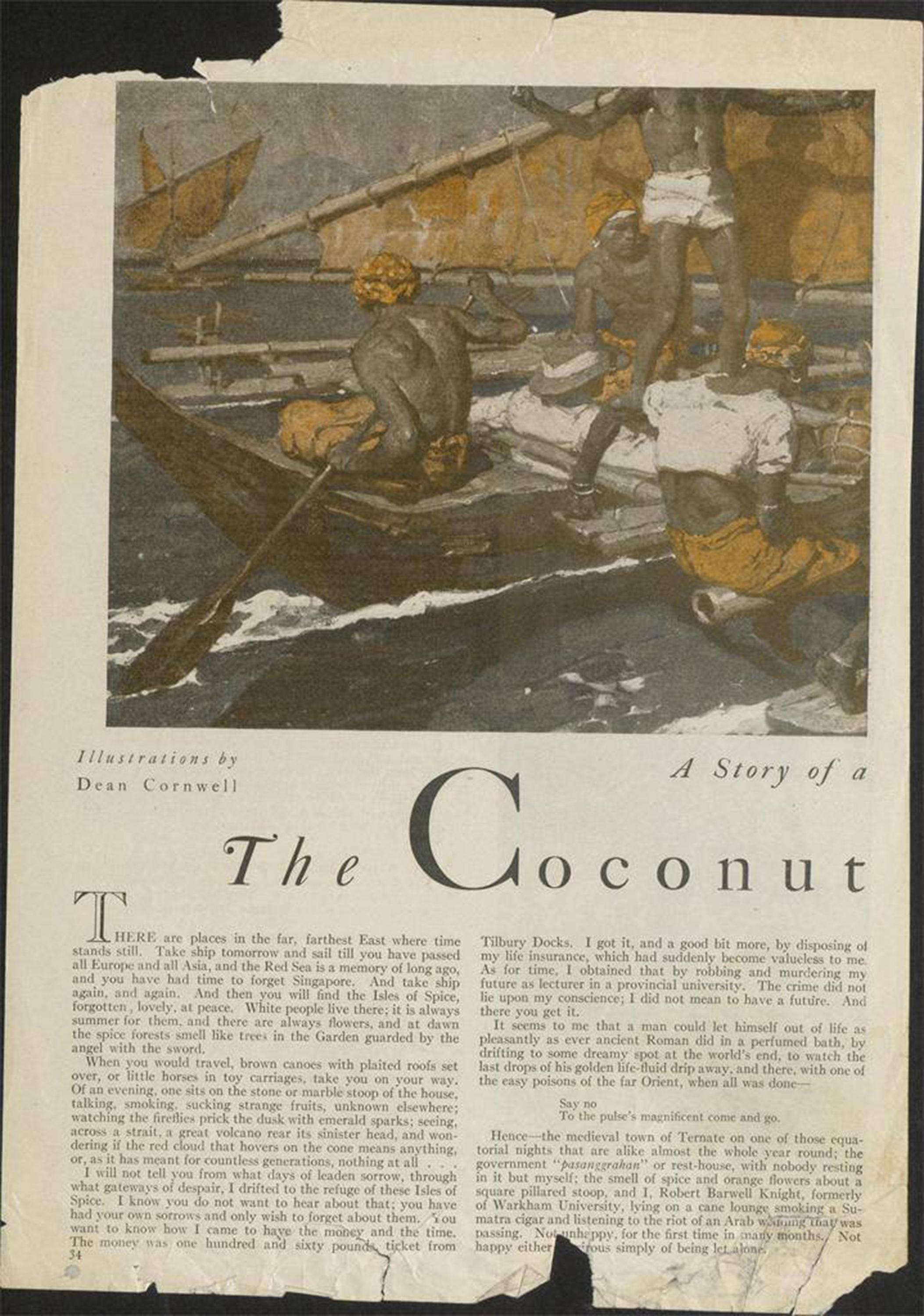 Land Where Men Forget the Past, The Coconut Pearl - American Modern Painting by Dean Cornwell