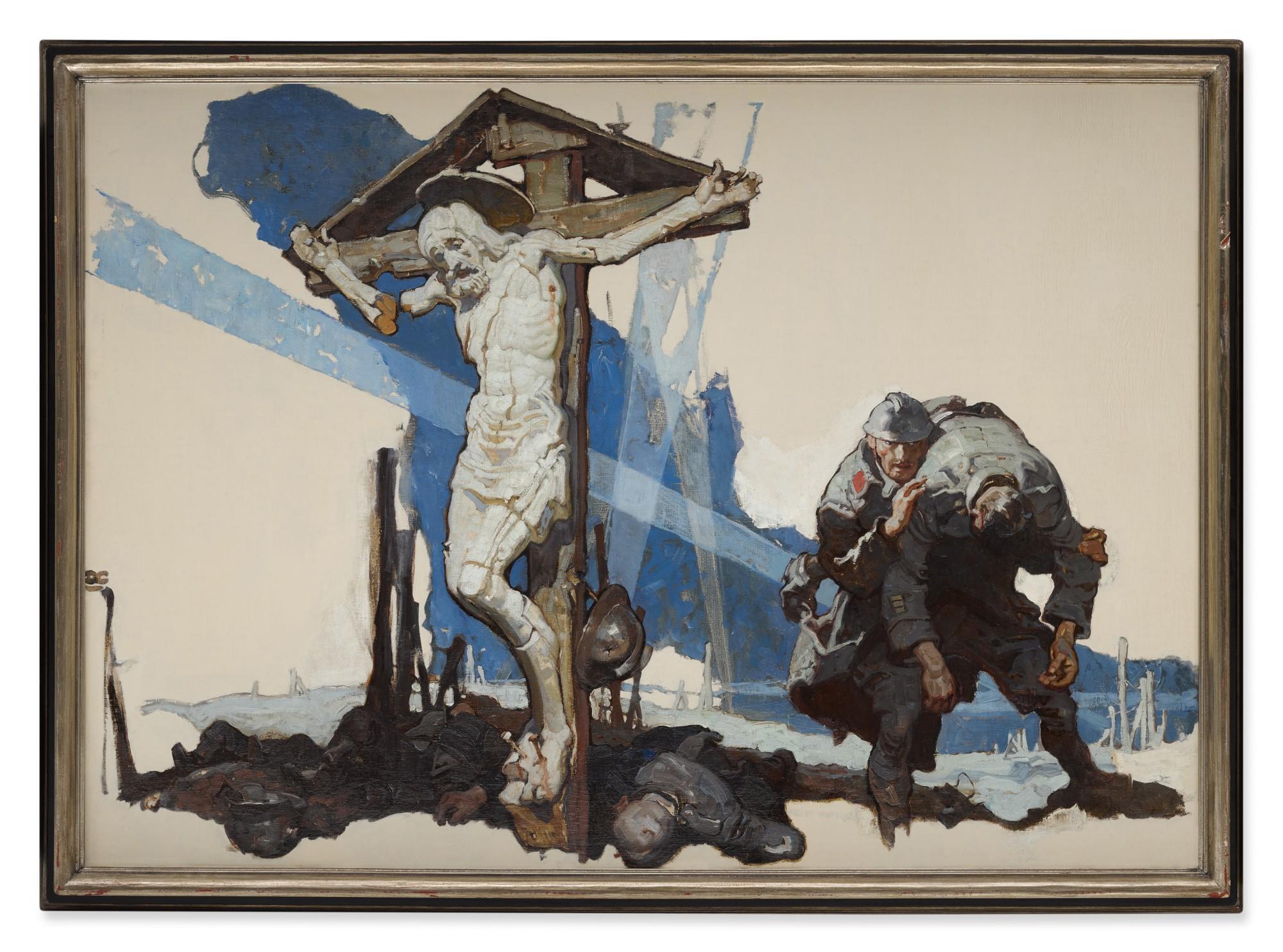 Sans titre (Crucifixion sur la Battlefield) - Post-impressionnisme Art par Dean Cornwell