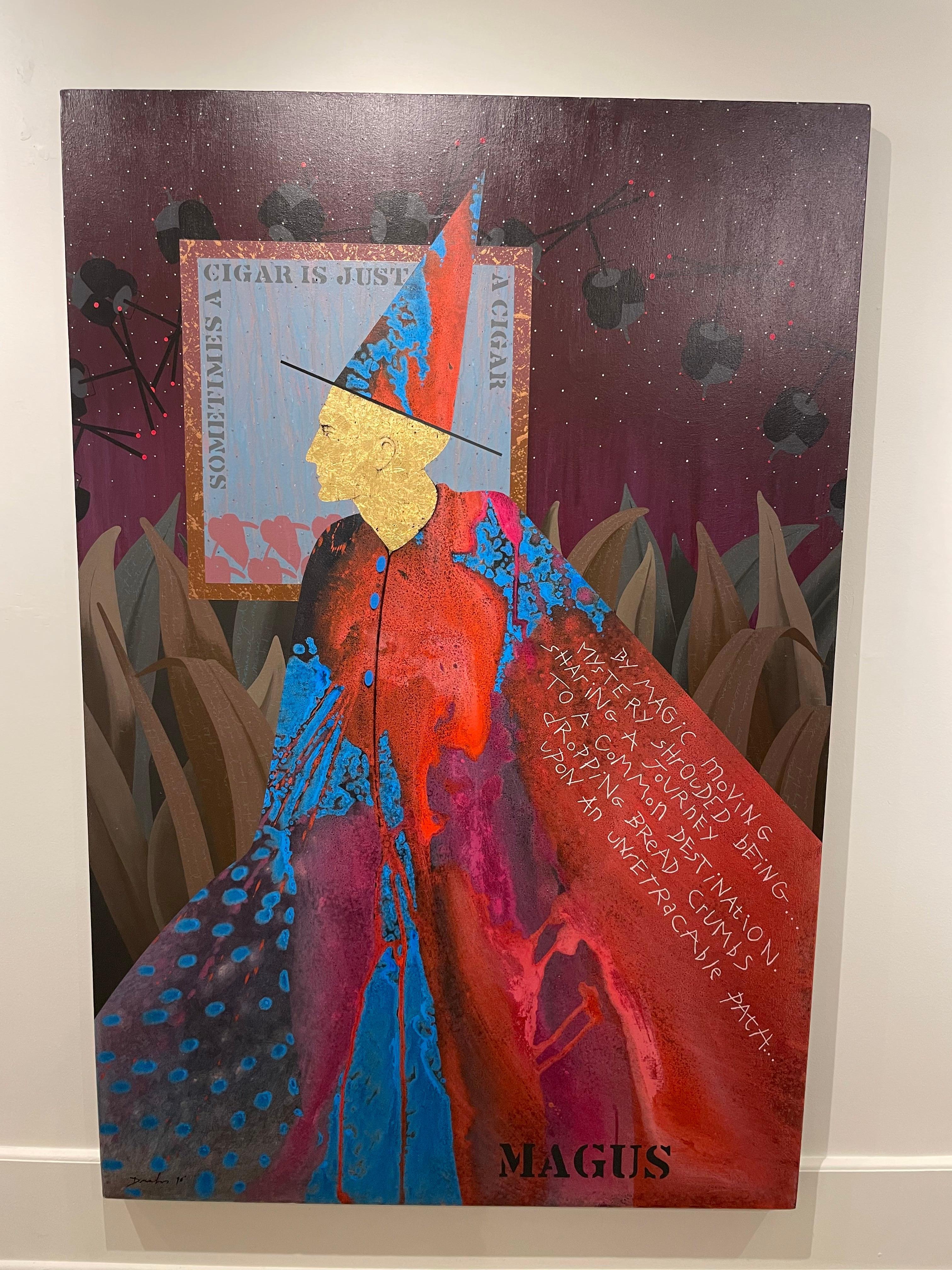 The Magus - Sometimes a Cigar is Just a Cigar, Grande peinture surréaliste d'un magicien en vente 2