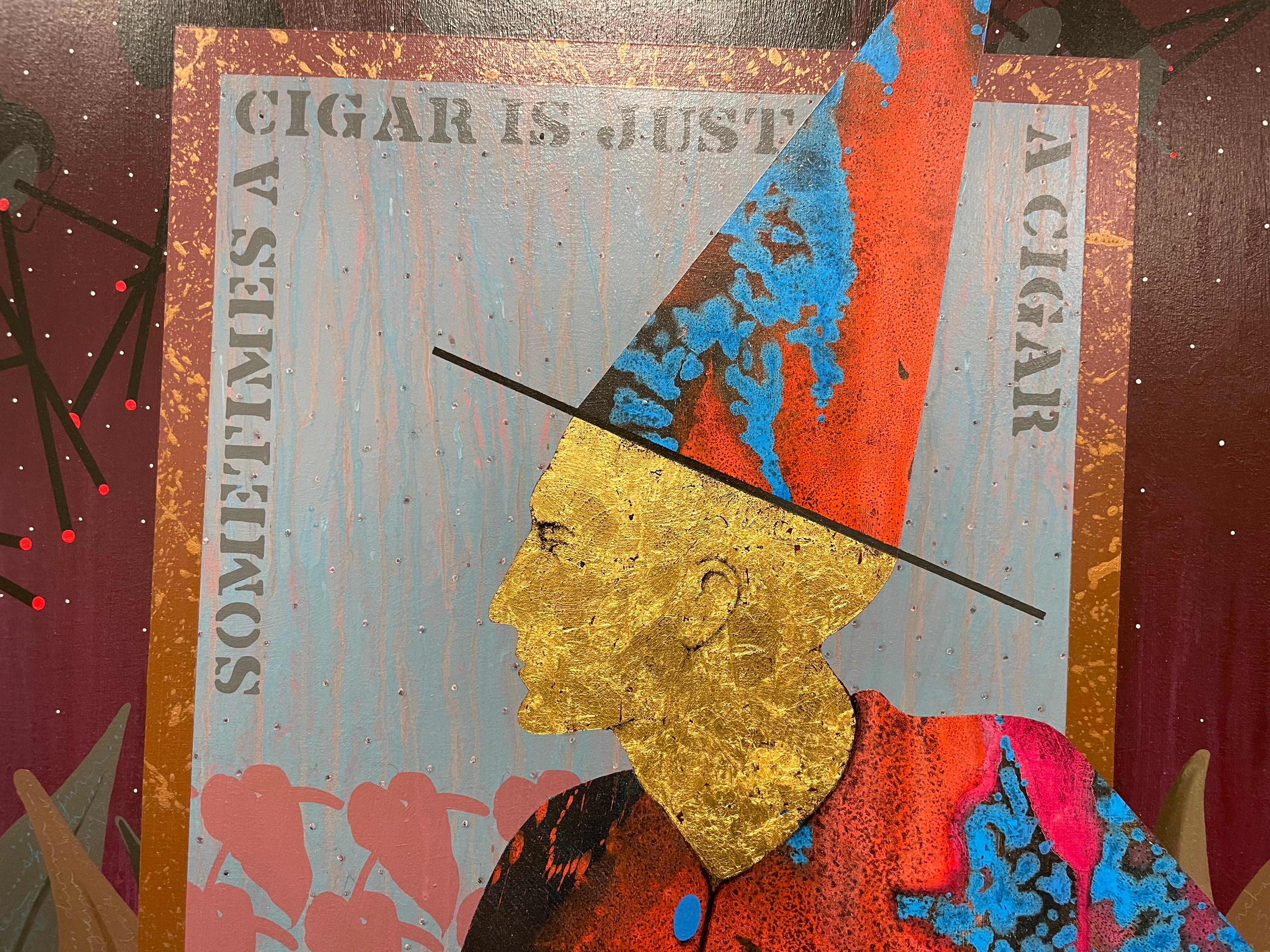 The Magus - Sometimes a Cigar is Just a Cigar, Grande peinture surréaliste d'un magicien en vente 3