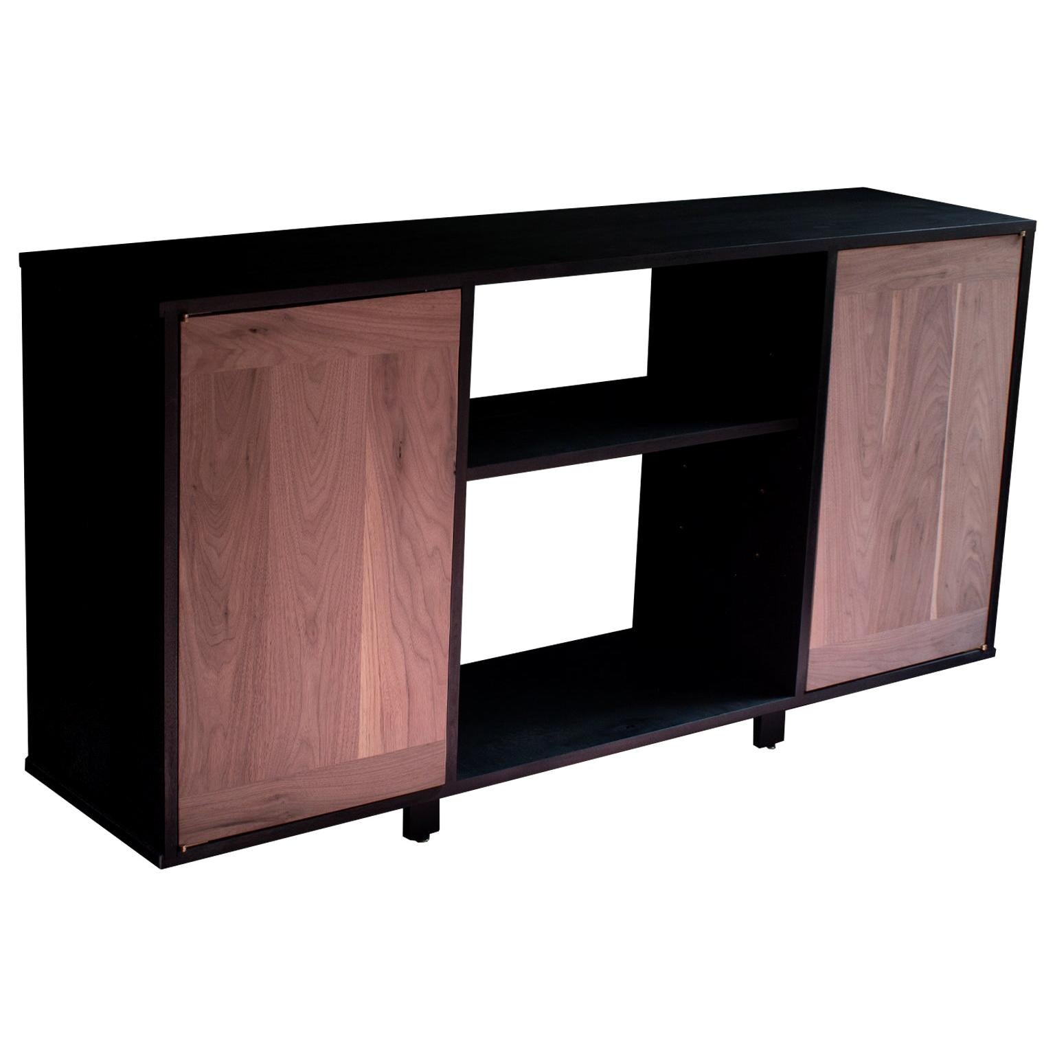 Dean James Two Tone Black and Natural Walnut Solid Wood Credenza For Sale