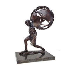 Atlas Shrugged – von der griechischen Mythologie inspirierte Bronzeskulptur auf Granitsockel