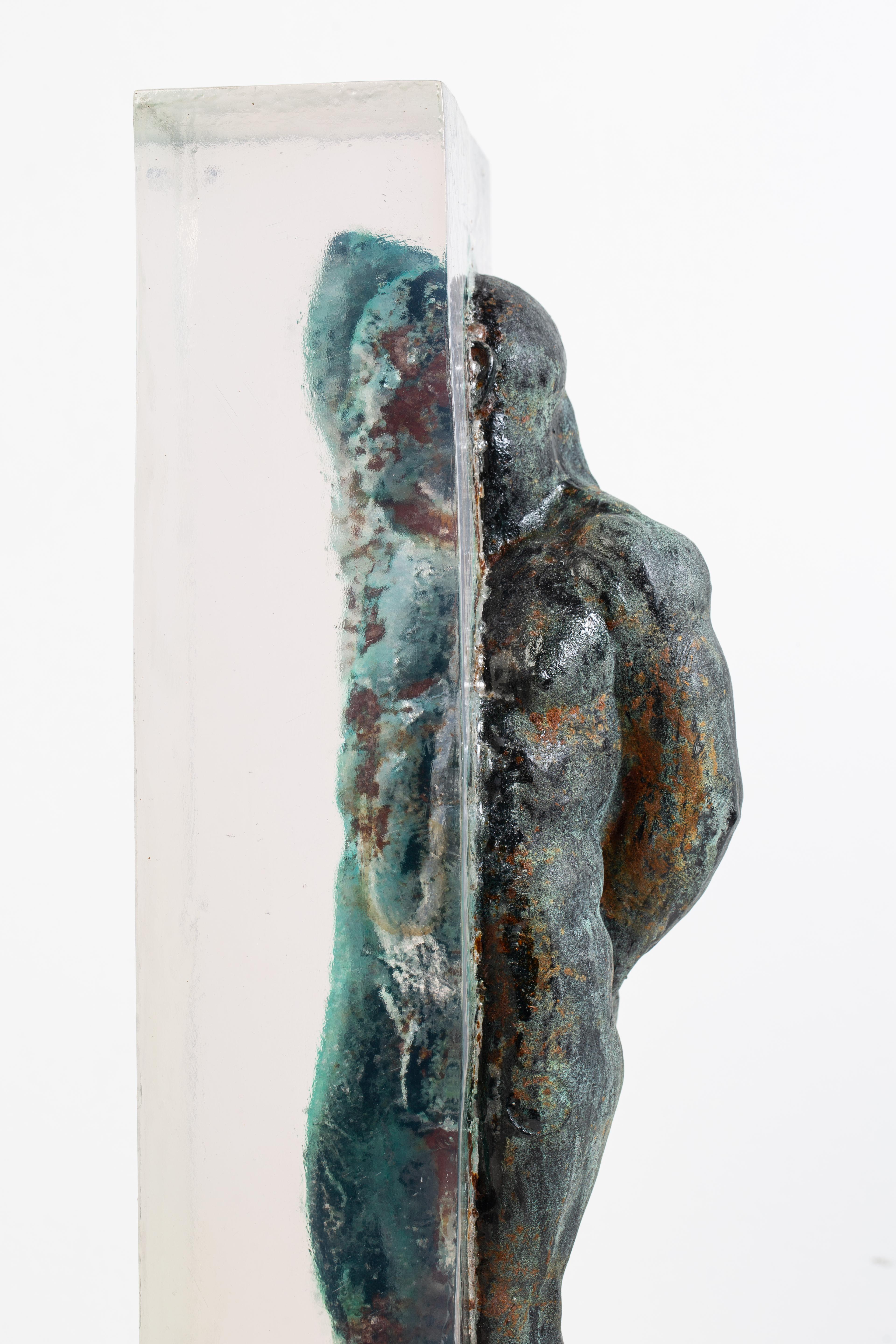 Embedded Slave - After Michelangelo, Sculpture Half Embedded in Clear Resin 4
