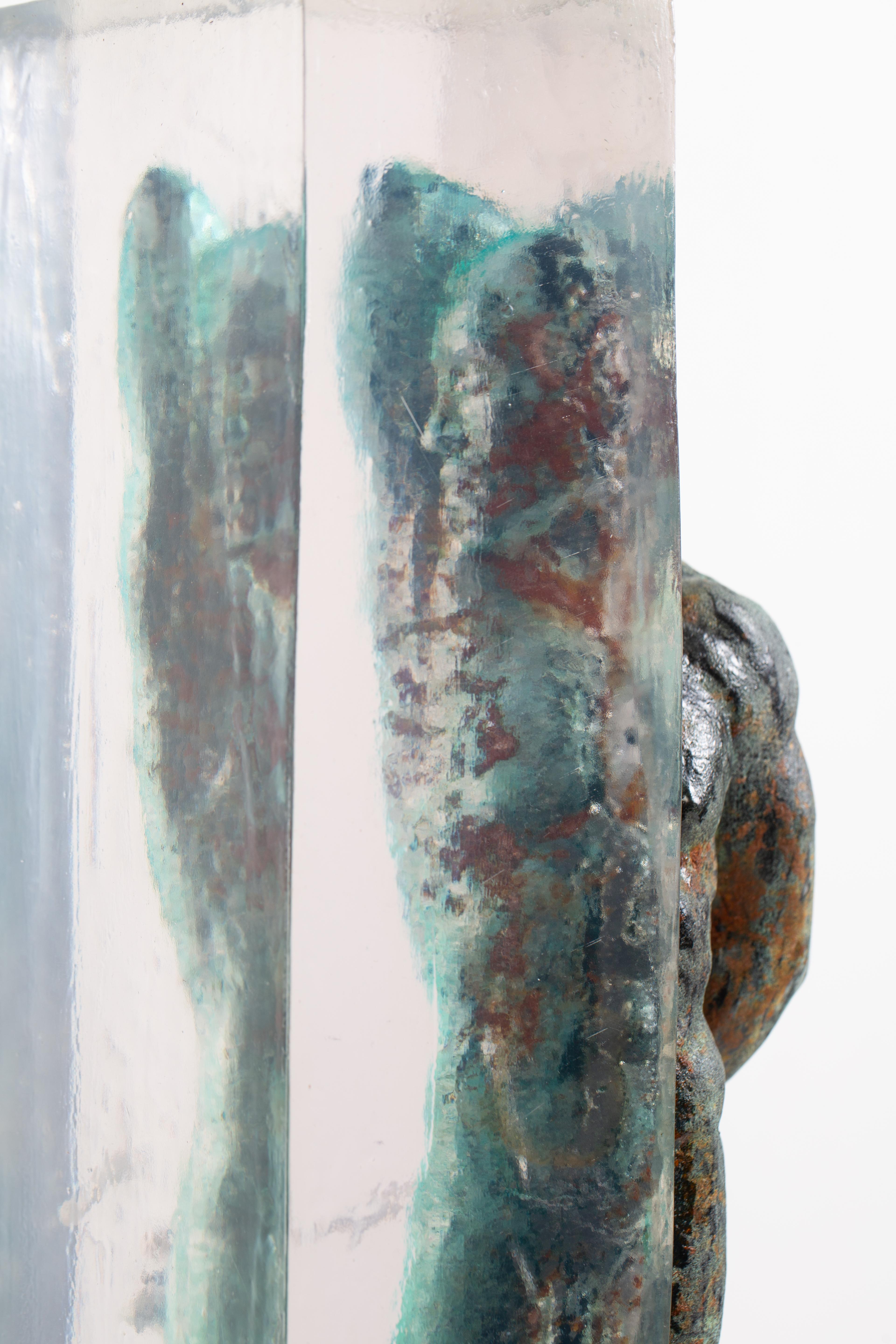 Embedded Slave - After Michelangelo, Sculpture Half Embedded in Clear Resin 6