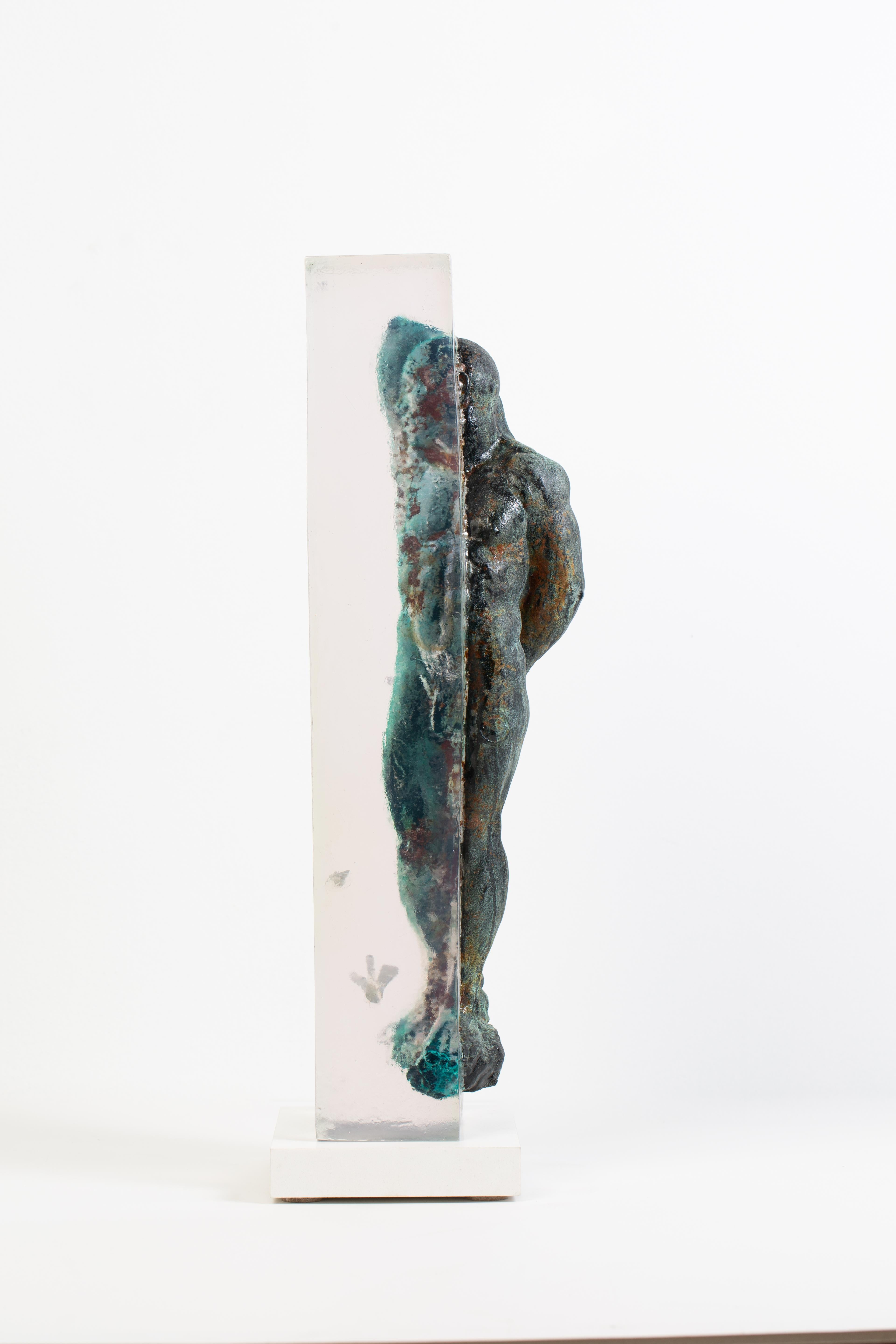 Embedded Slave - After Michelangelo, Sculpture Half Embedded in Clear Resin 12
