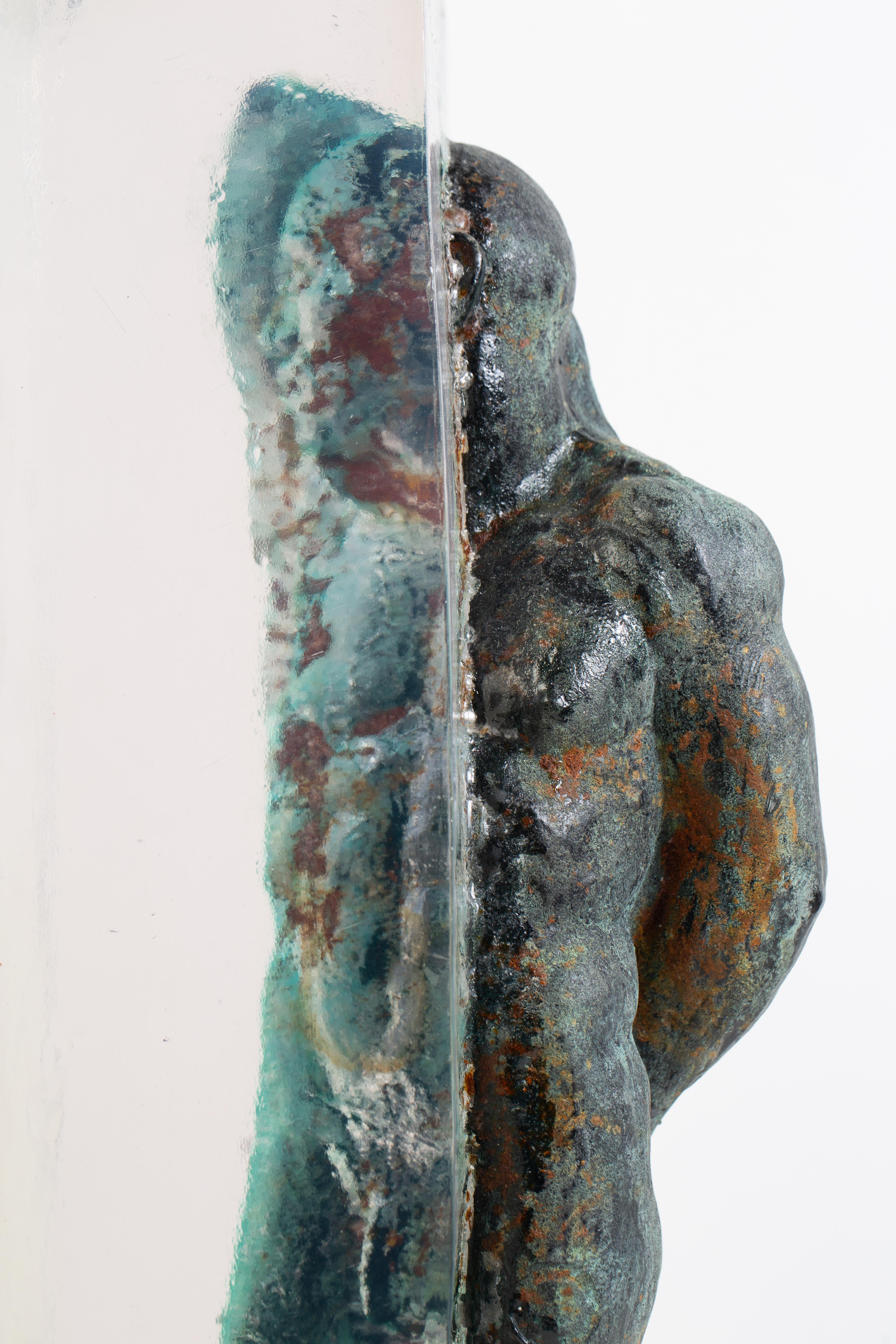 Embedded Slave - After Michelangelo, Sculpture Half Embedded in Clear Resin 13