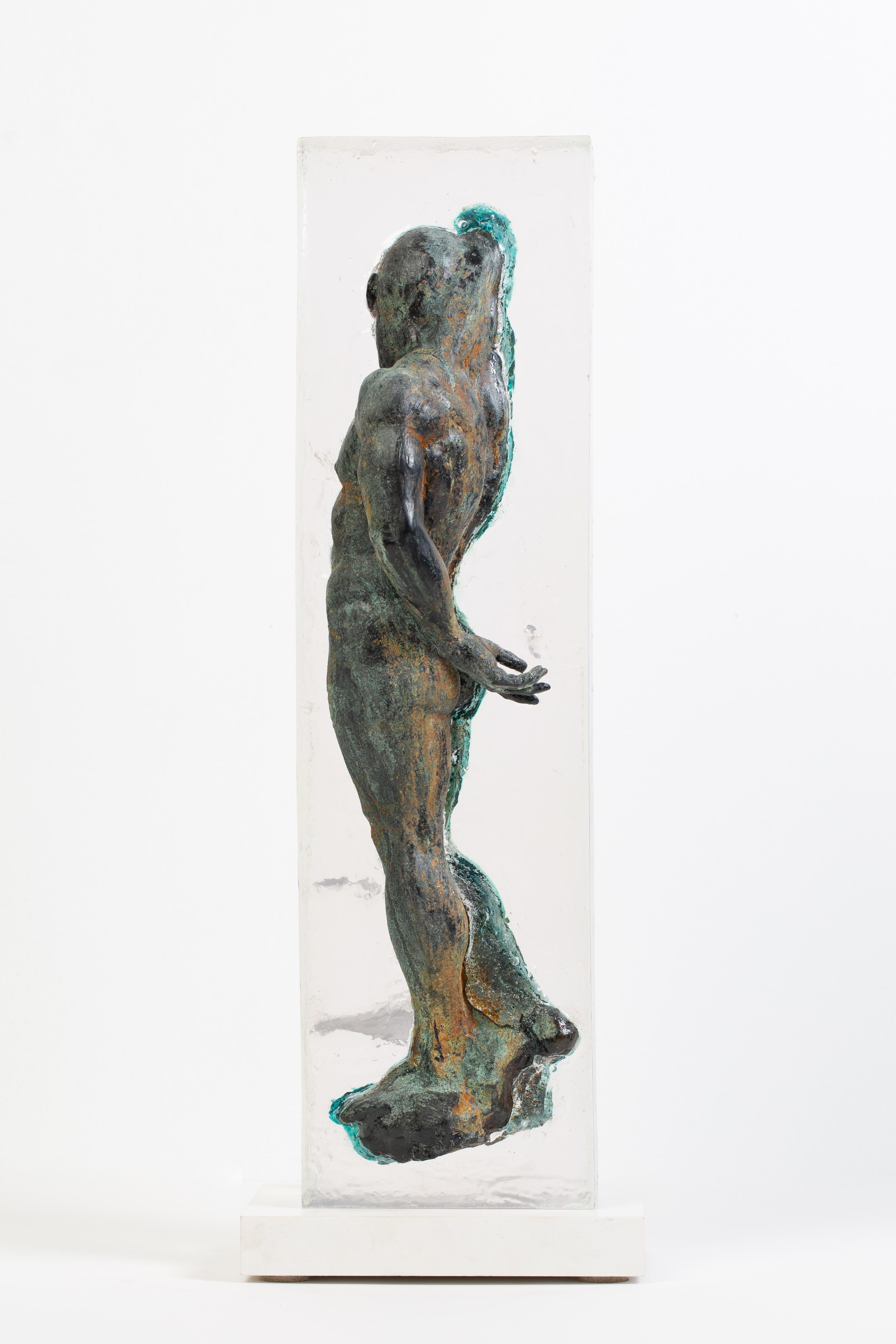 Embedded Slave - After Michelangelo, Sculpture Half Embedded in Clear Resin 14
