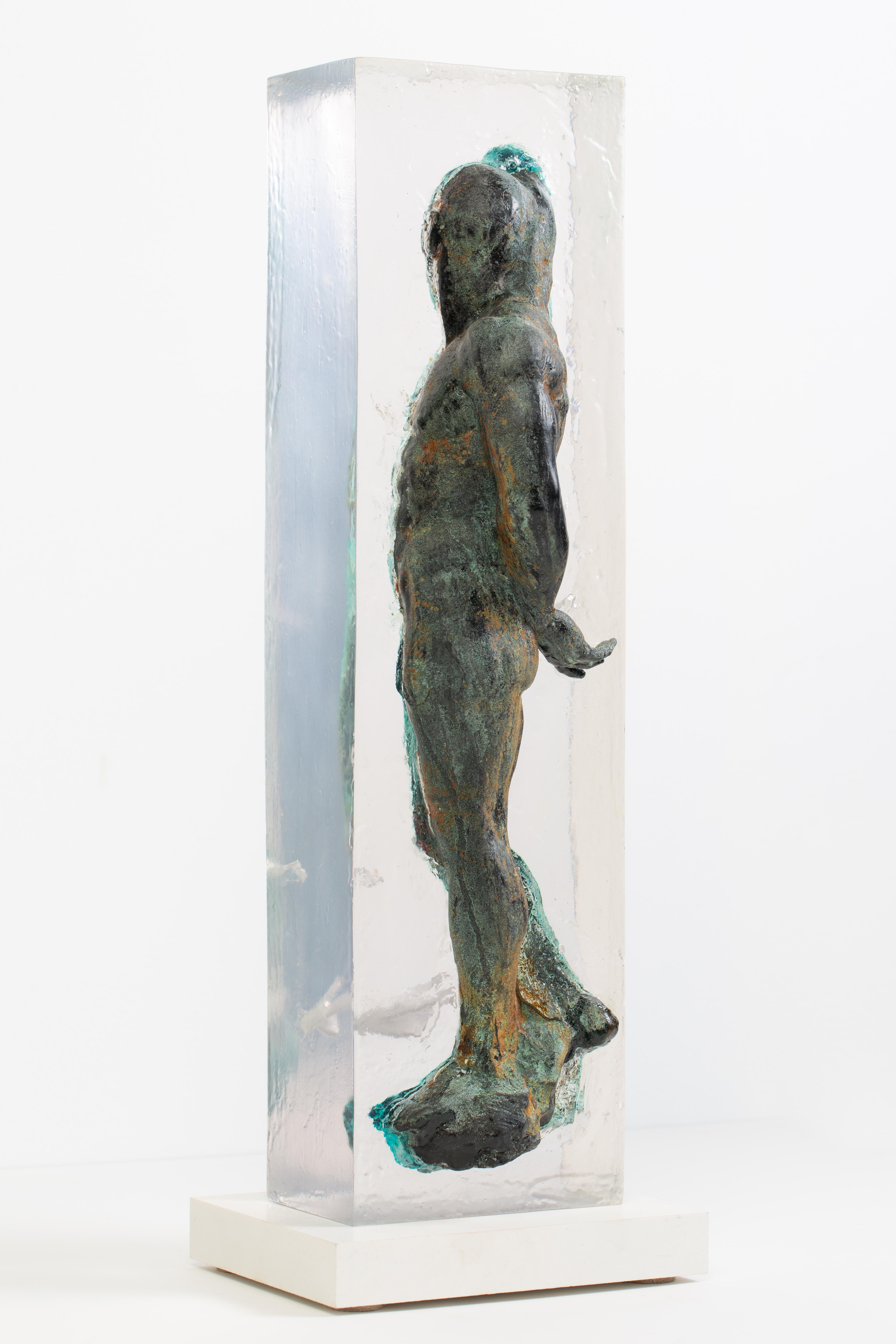 Embedded Slave - After Michelangelo, Sculpture Half Embedded in Clear Resin 1