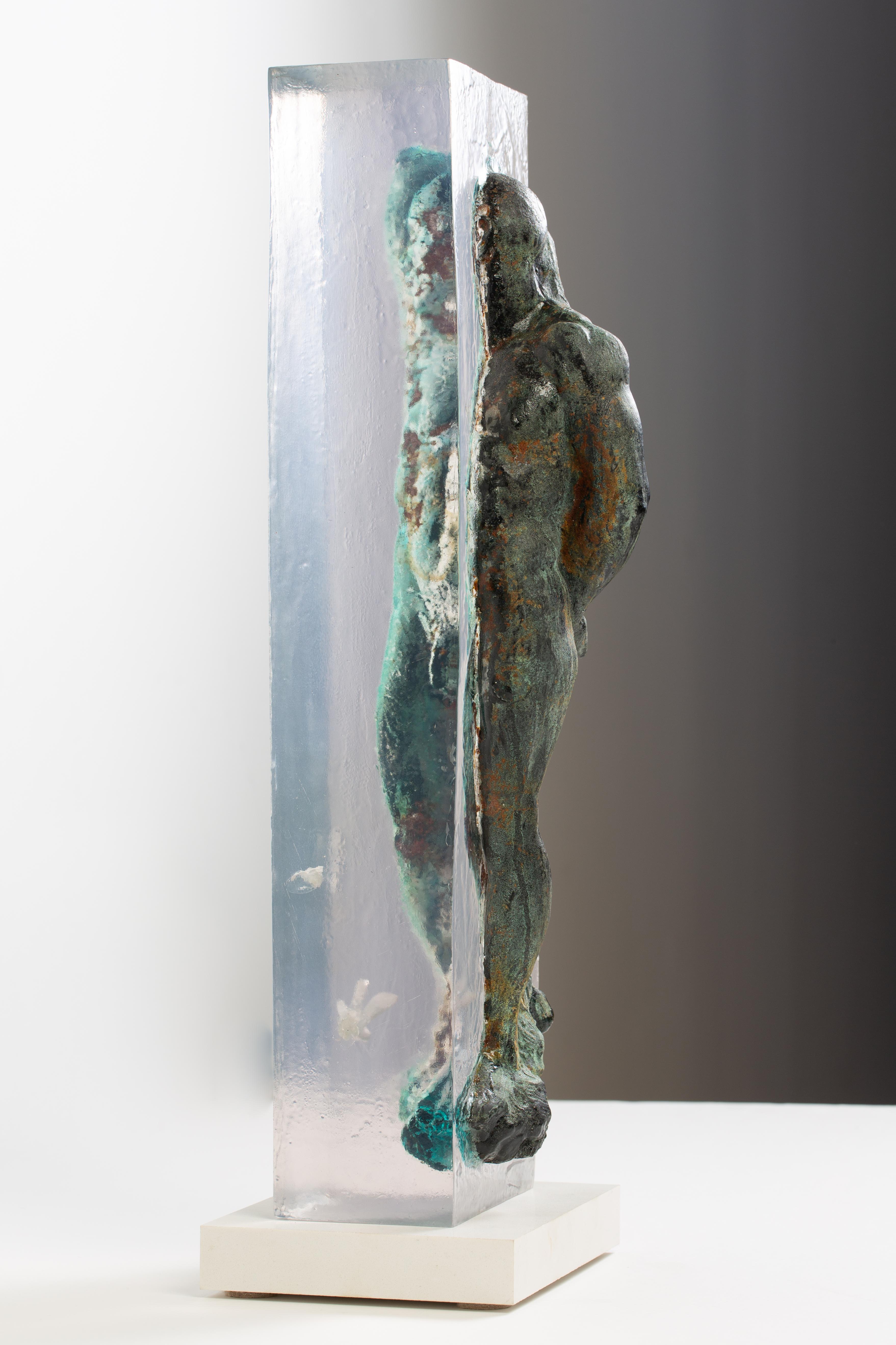 Embedded Slave - After Michelangelo, Sculpture Half Embedded in Clear Resin 2