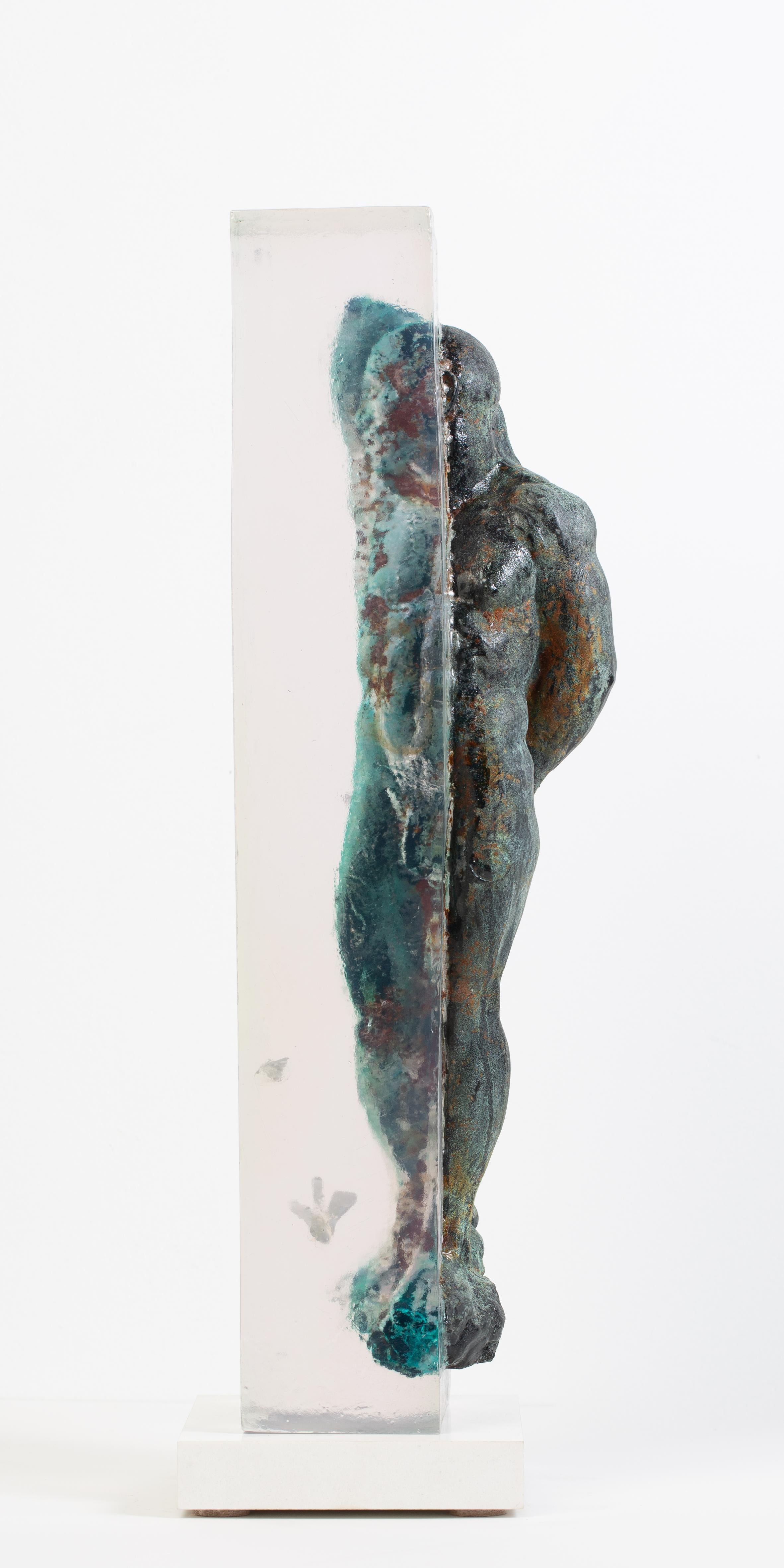 Dean Kugler Nude Sculpture - Embedded Slave - After Michelangelo, Sculpture Half Embedded in Clear Resin