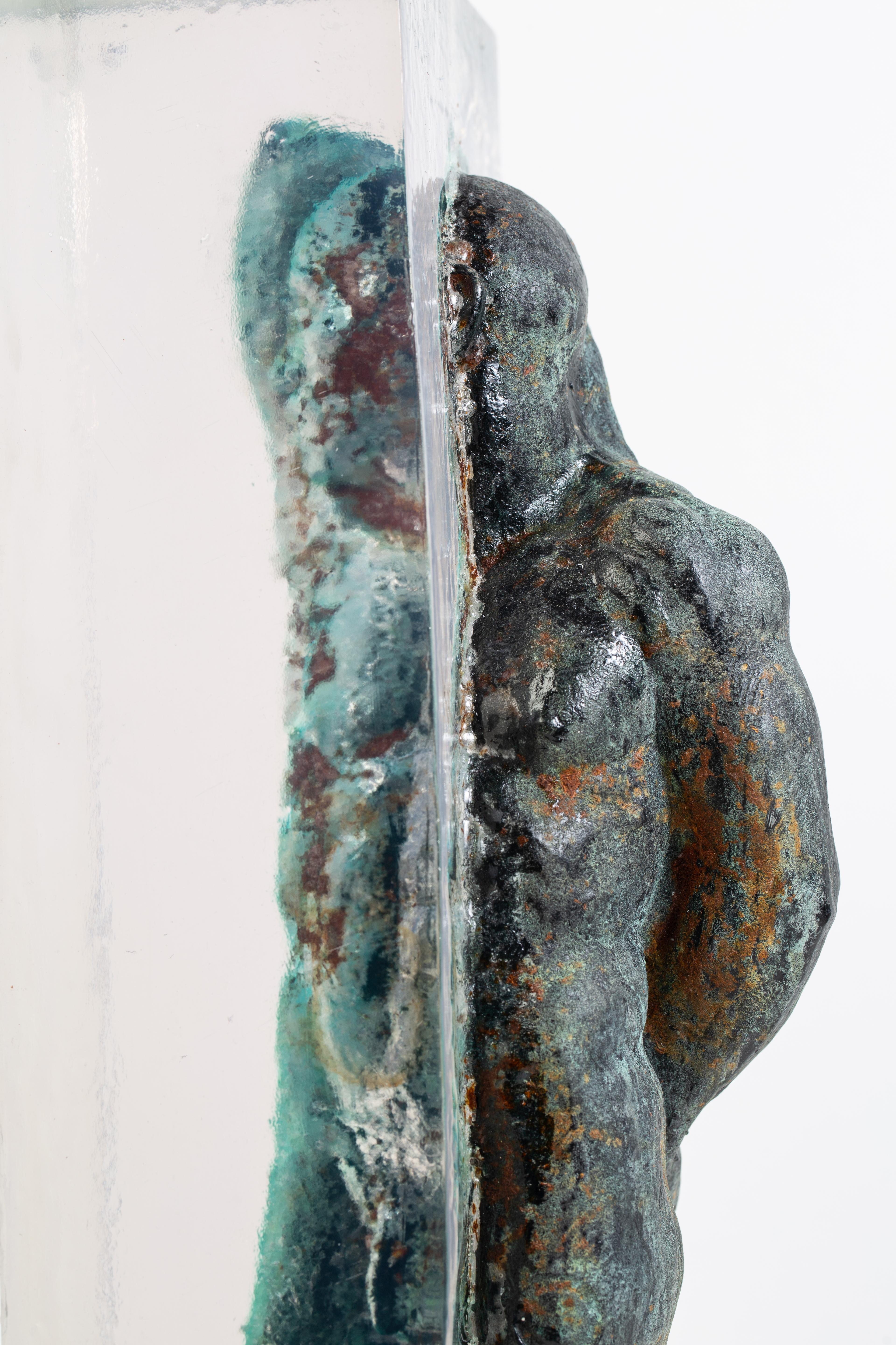 Embedded Slave - After Michelangelo, Sculpture Half Embedded in Clear Resin 3