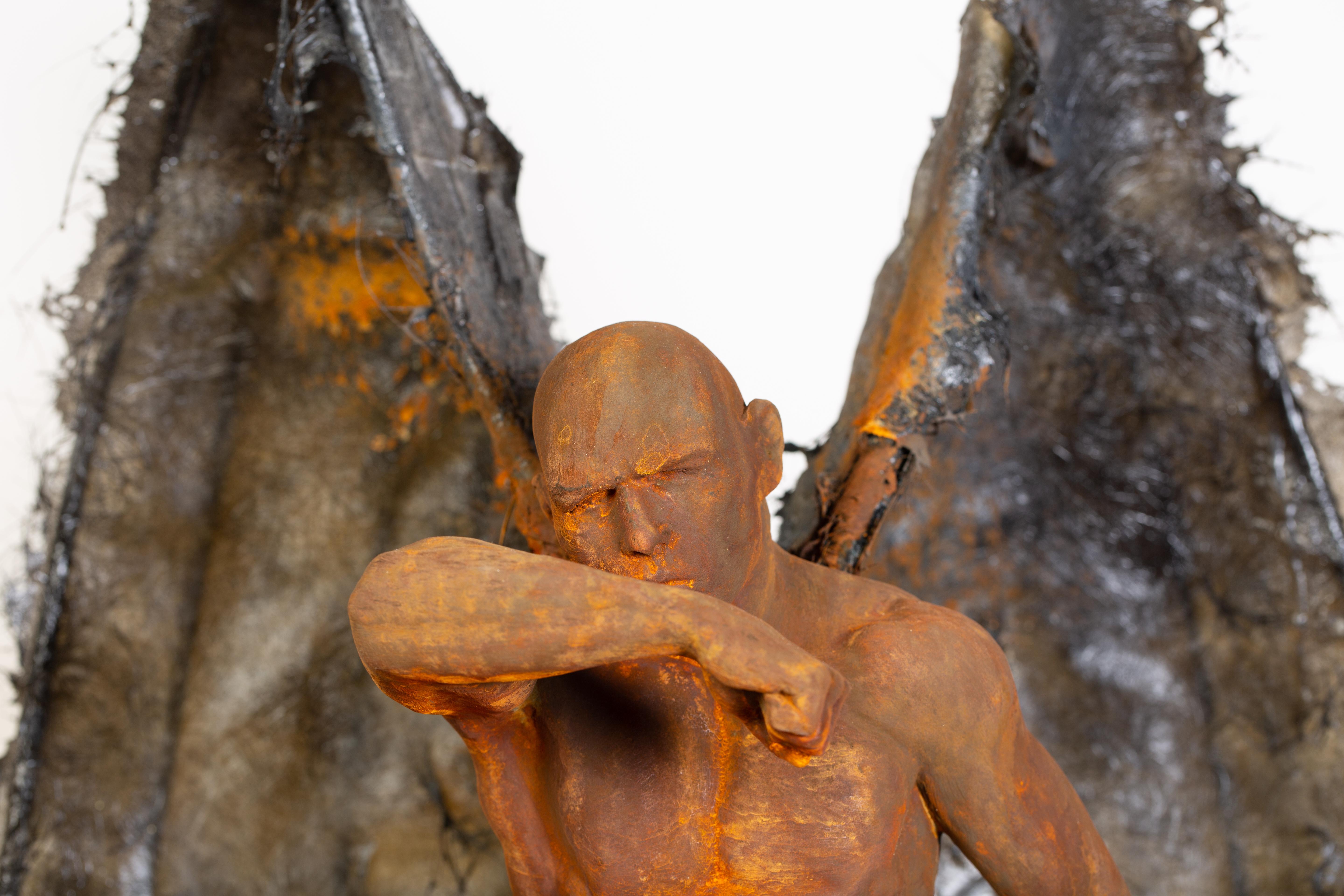 Guardian: Obscura - Winged, Bronze, Mixed Media Sculpture, Rust and Iron Patina - Brown Nude Sculpture by Dean Kugler