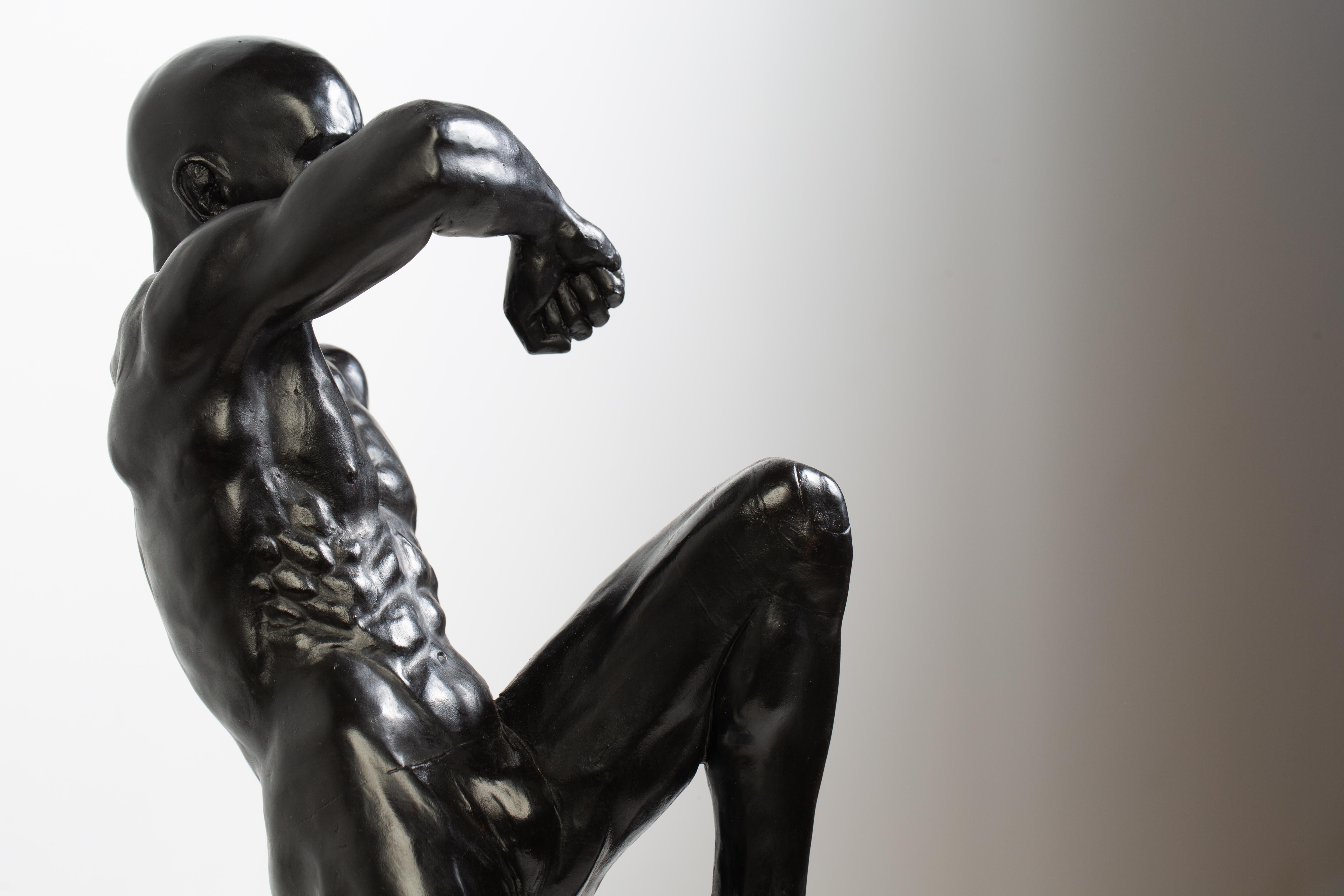 This Impact - Contemporary Bronze Nude Male Sculpture in Action Pose im Angebot 2
