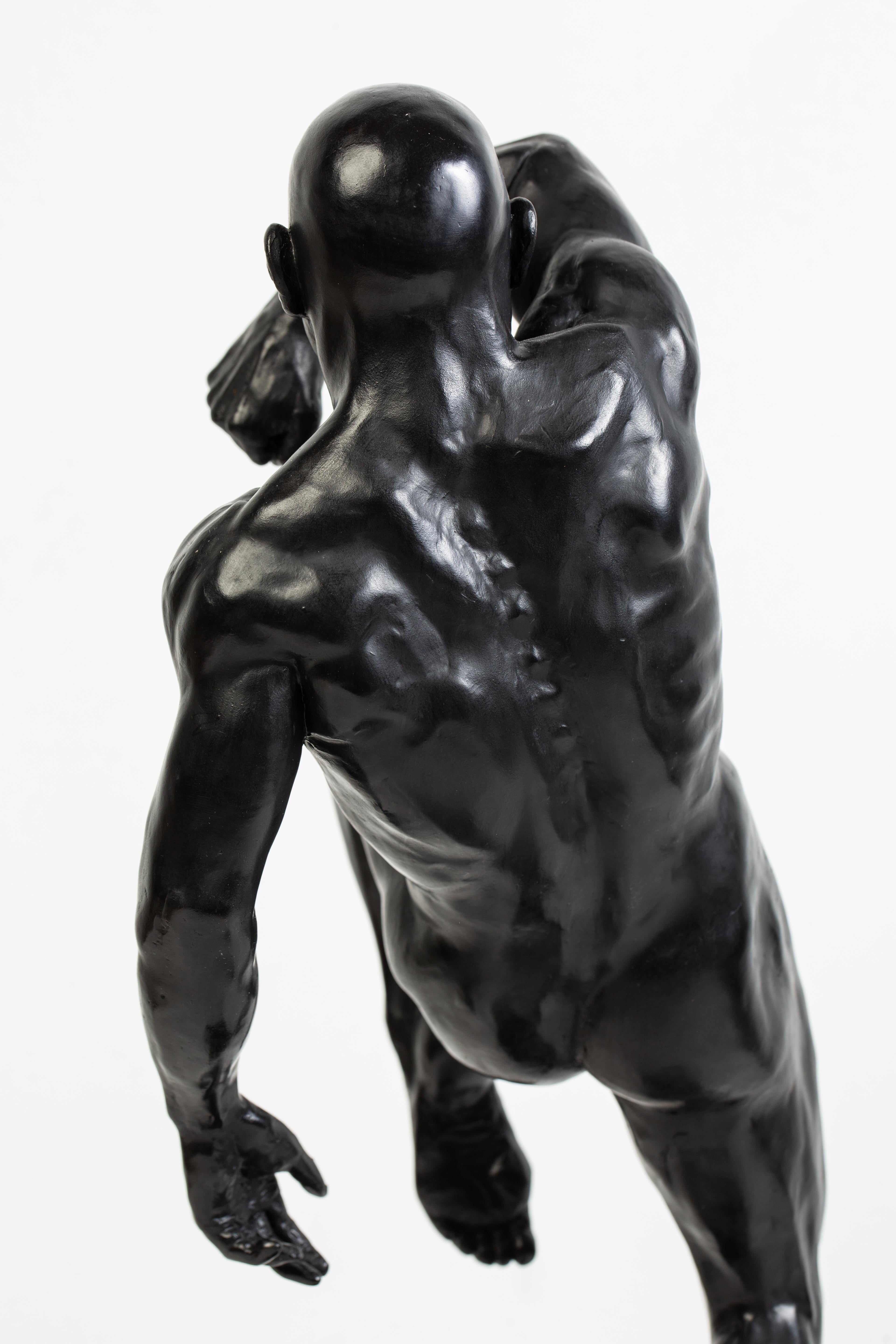 This Impact - Contemporary Bronze Nude Male Sculpture in Action Pose im Angebot 4