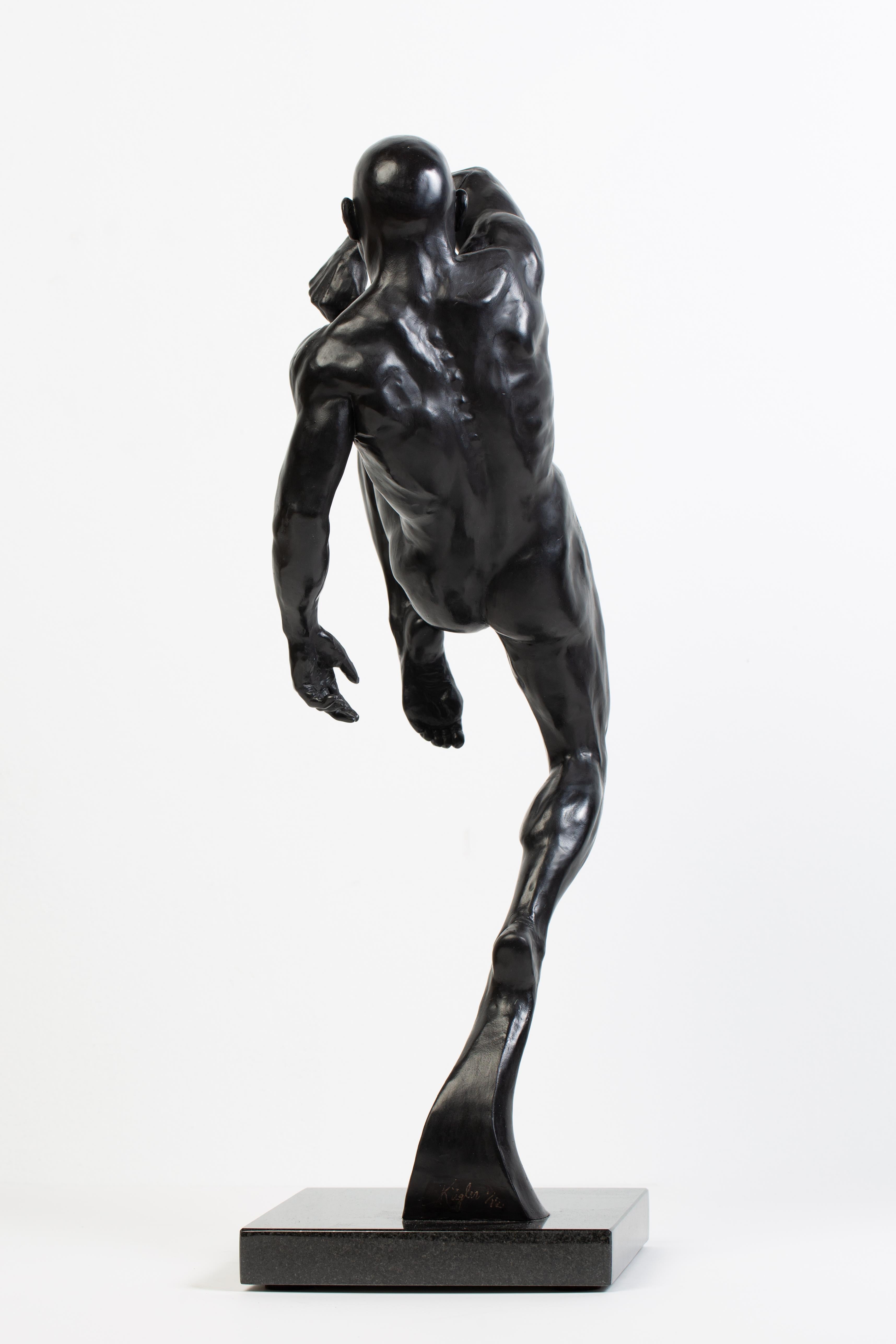 This Impact - Contemporary Bronze Nude Male Sculpture in Action Pose im Angebot 5