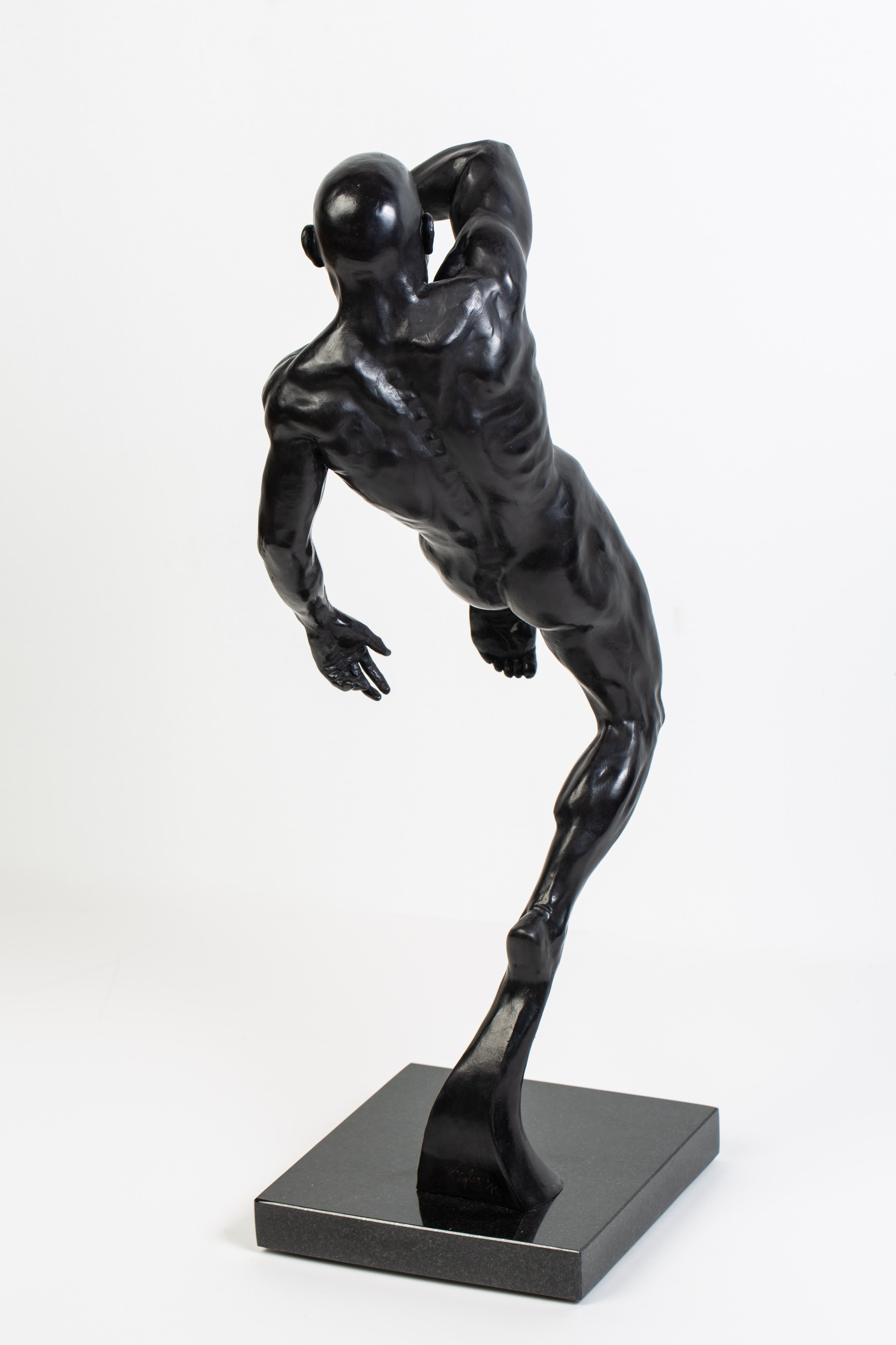 This Impact - Contemporary Bronze Nude Male Sculpture in Action Pose im Angebot 7