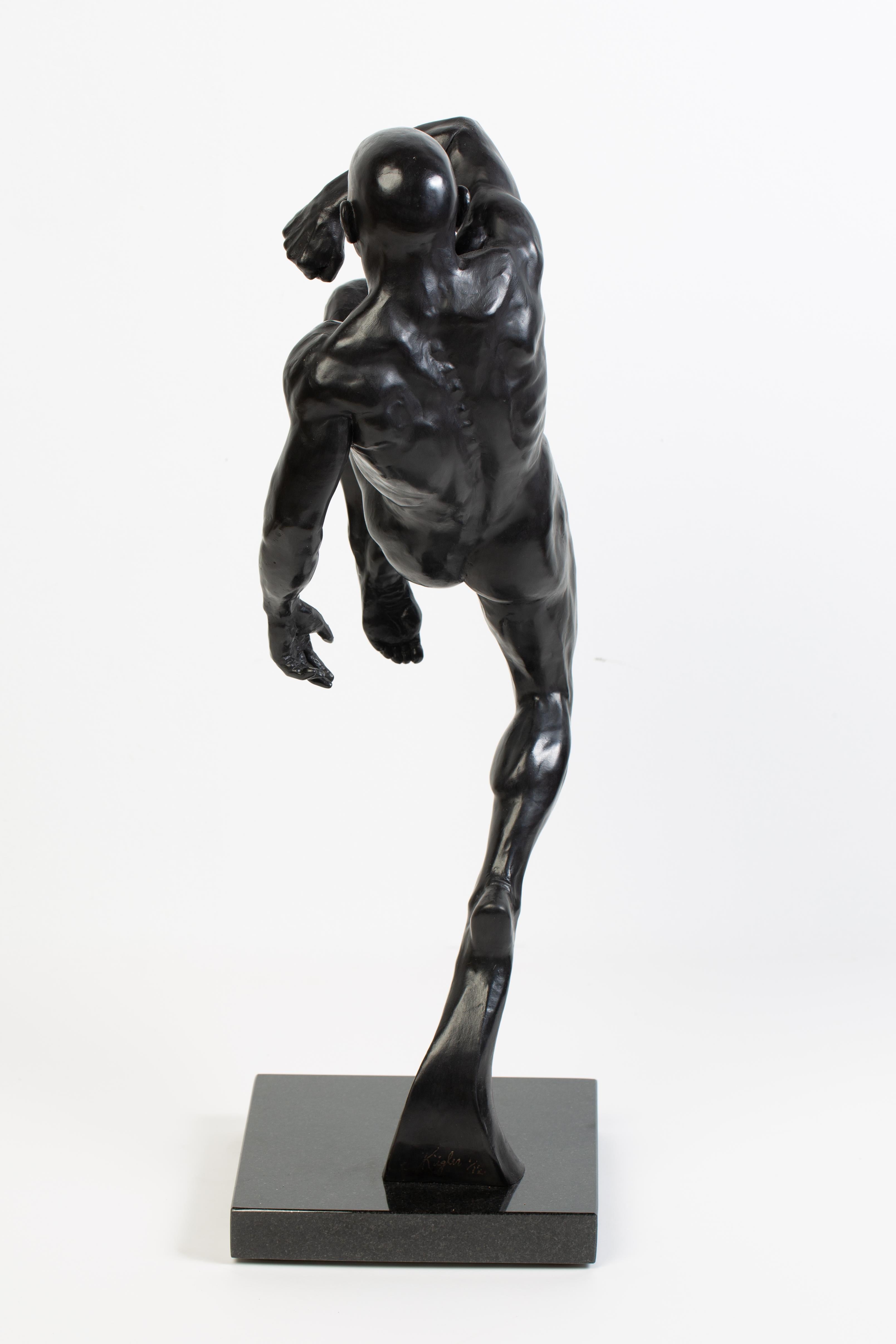 This Impact - Contemporary Bronze Nude Male Sculpture in Action Pose im Angebot 8