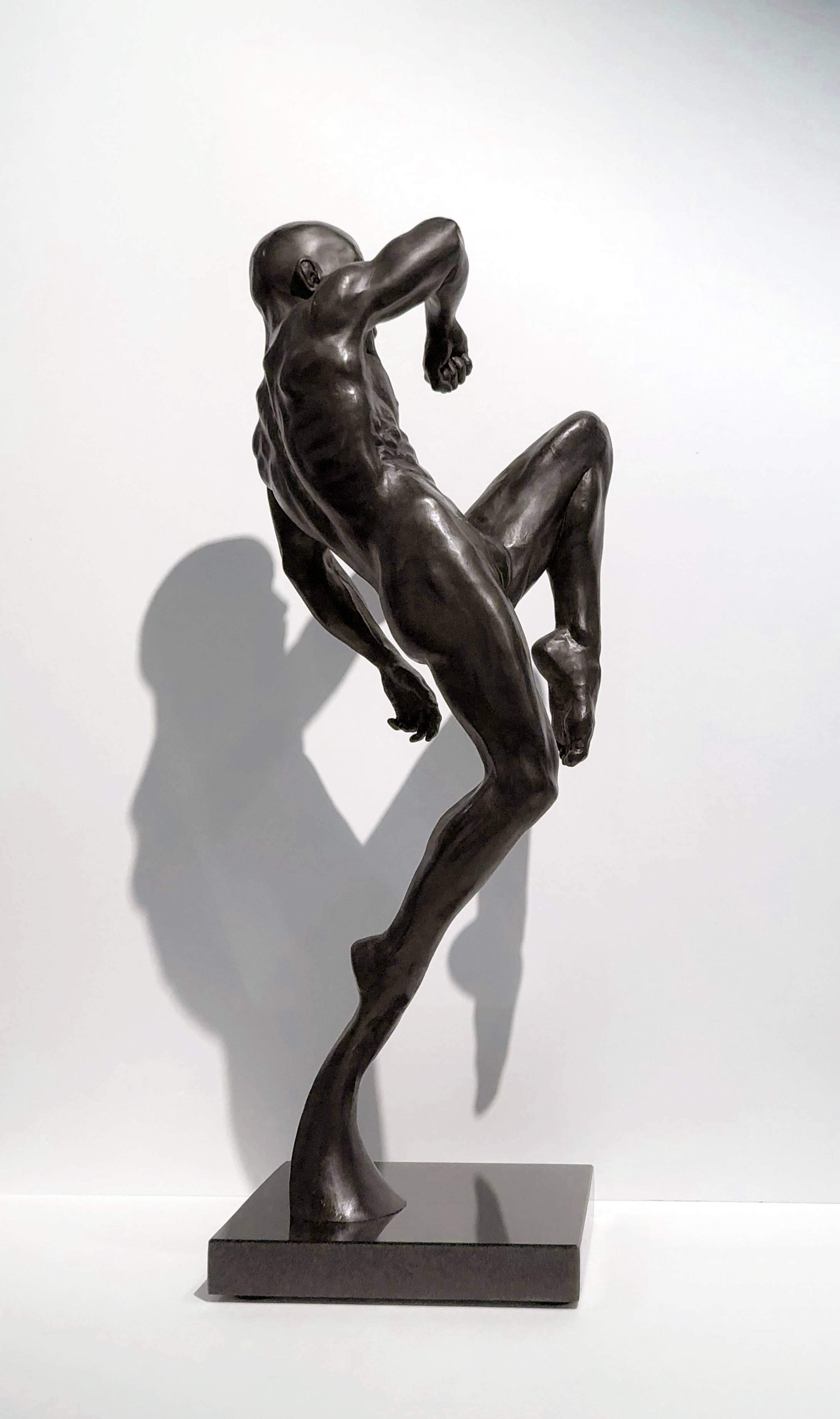This Impact - Contemporary Bronze Nude Male Sculpture in Action Pose For Sale 6