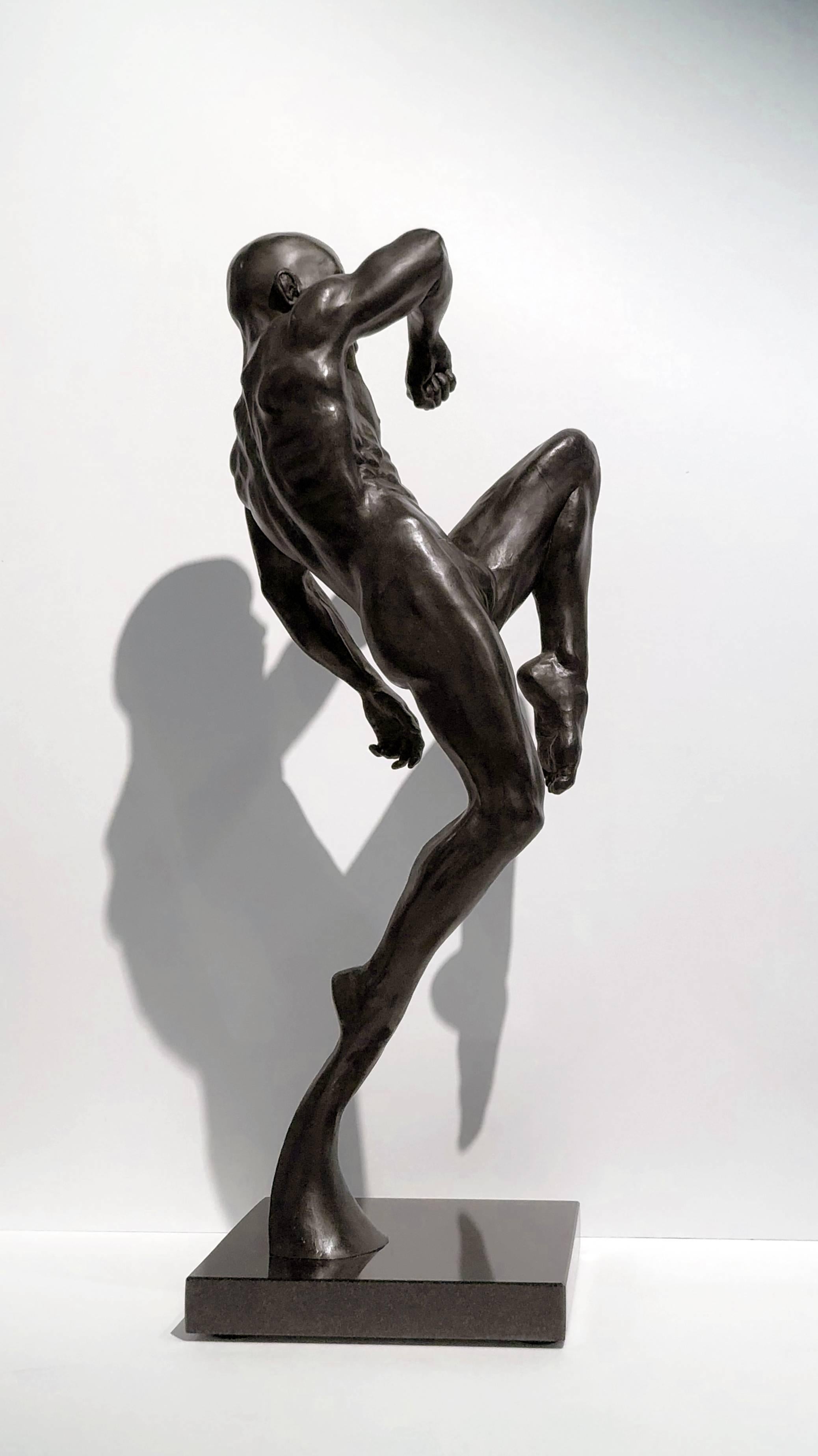 This Impact - Contemporary Bronze Nude Male Sculpture in Action Pose For Sale 8