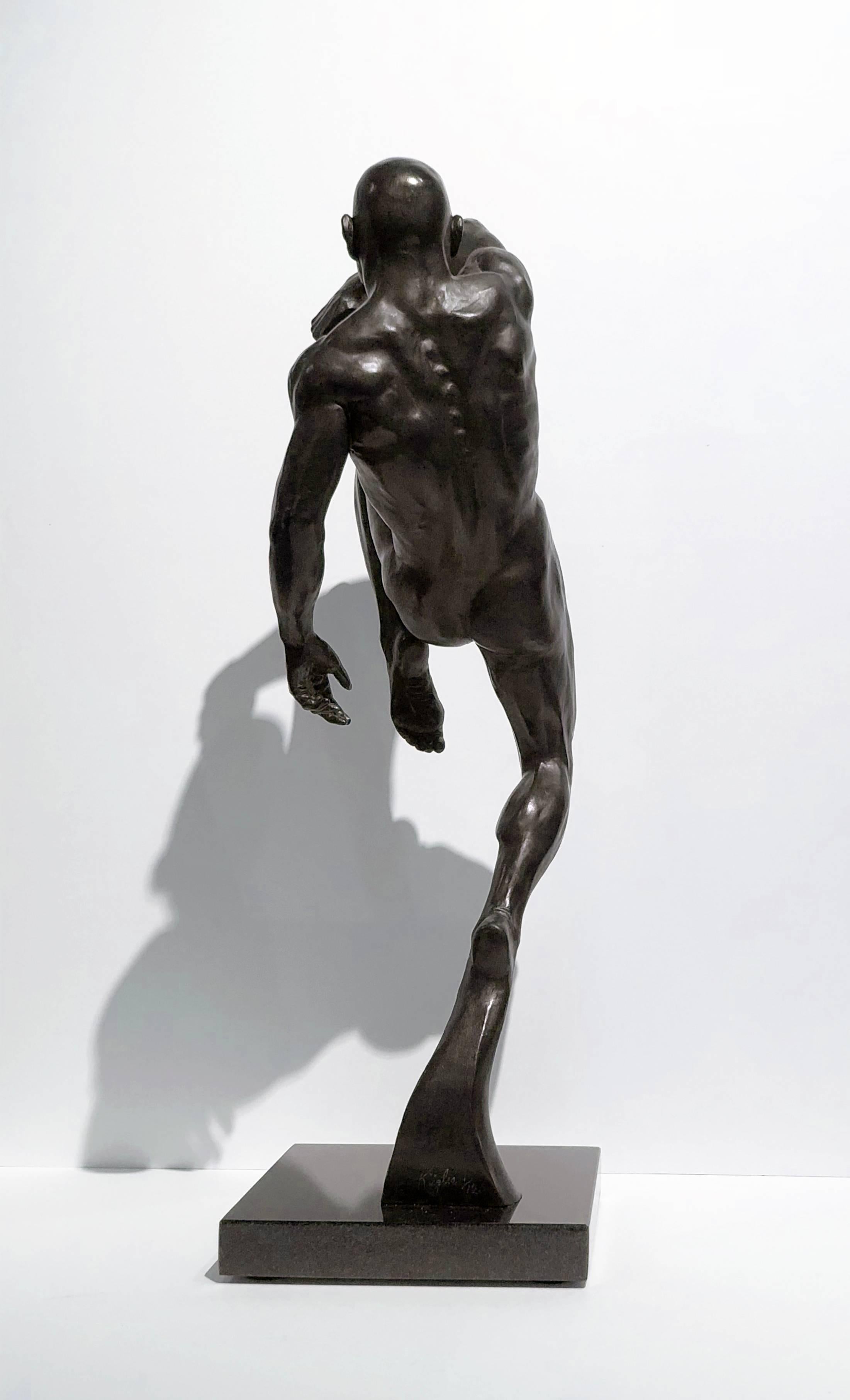 This Impact - Contemporary Bronze Nude Male Sculpture in Action Pose For Sale 9