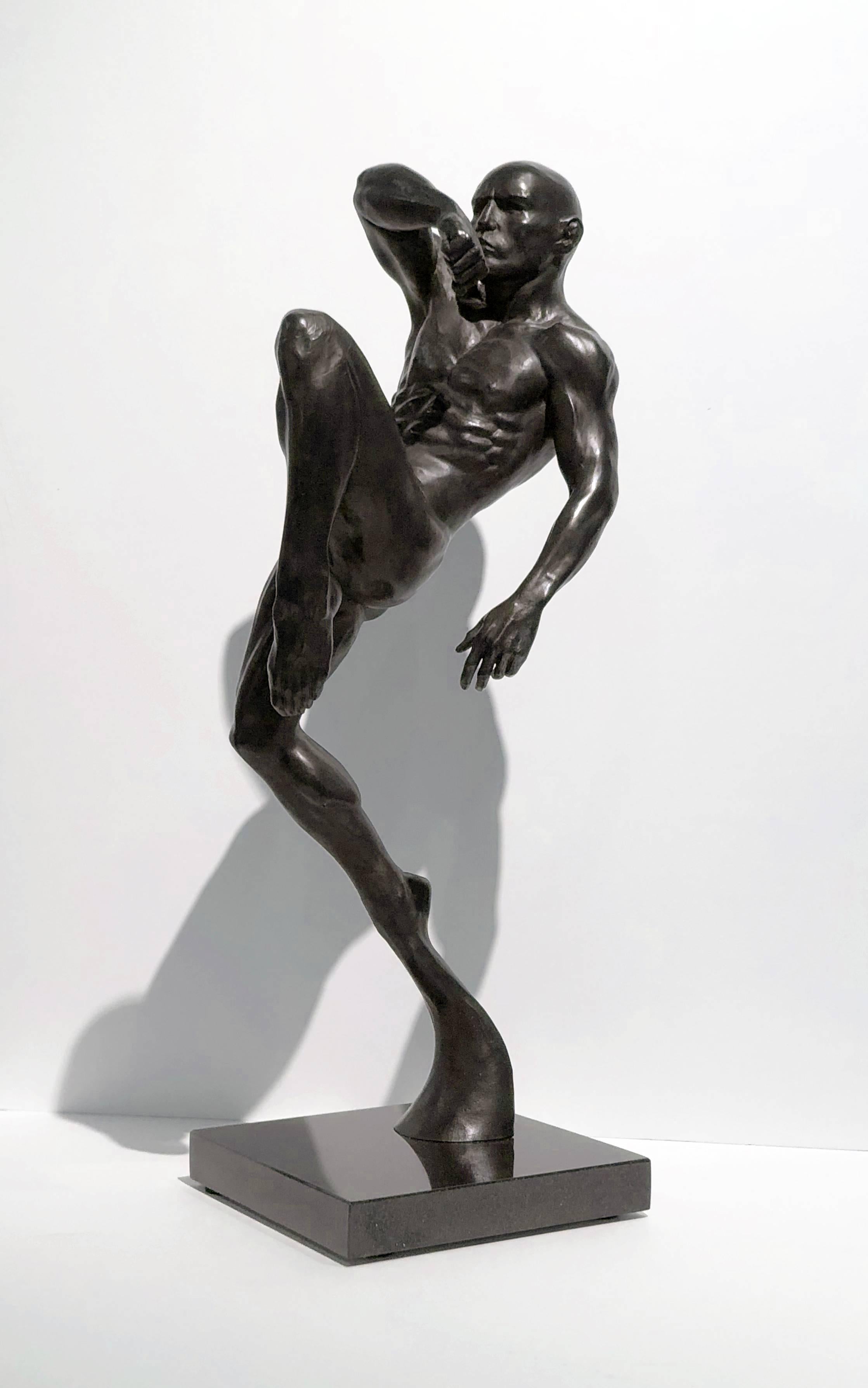 This Impact - Contemporary Bronze Nude Male Sculpture in Action Pose im Angebot 13