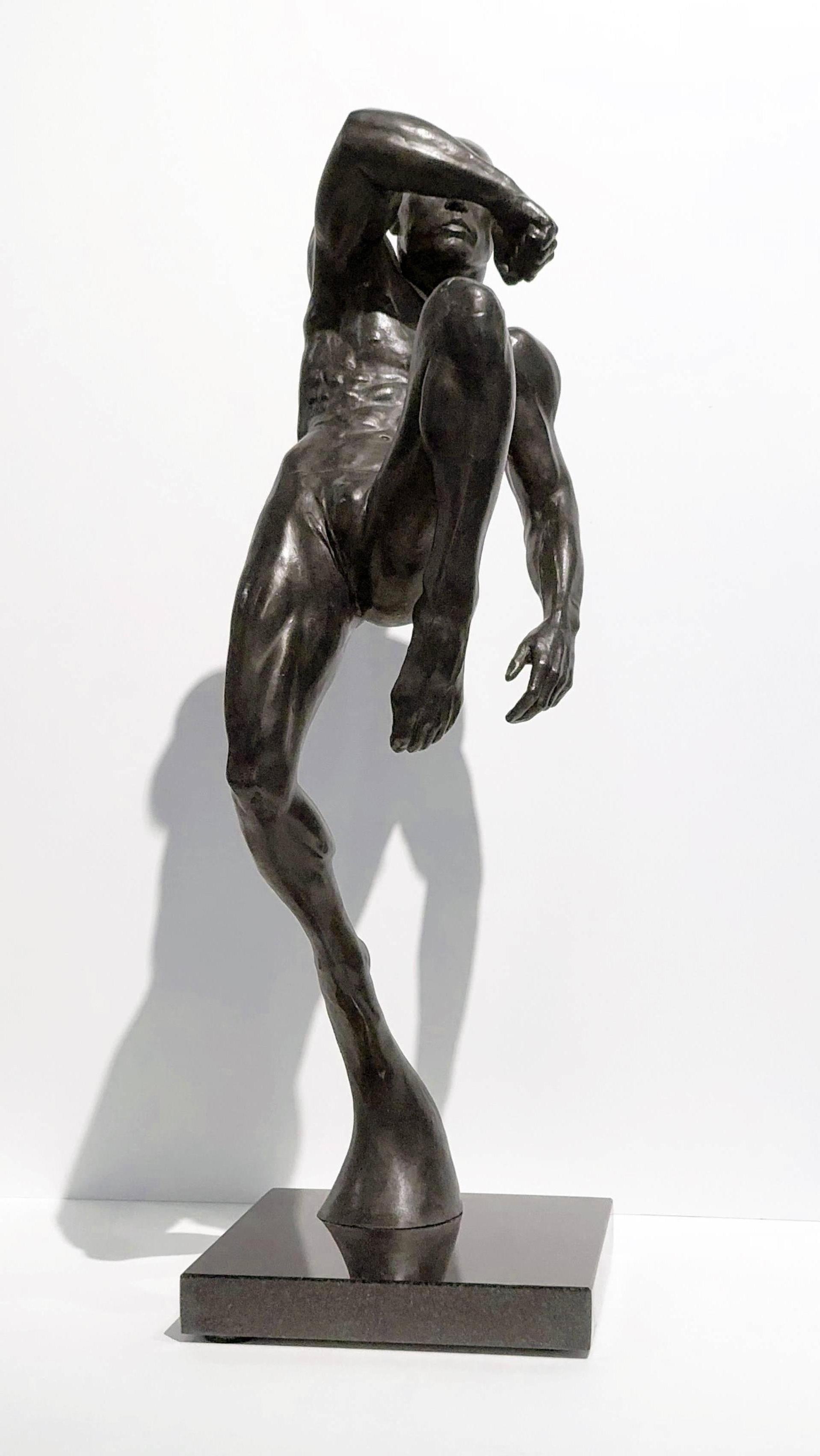 This Impact - Contemporary Bronze Nude Male Sculpture in Action Pose im Angebot 14