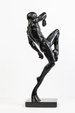 This Impact - Contemporary Bronze Nude Male Sculpture in Action Pose