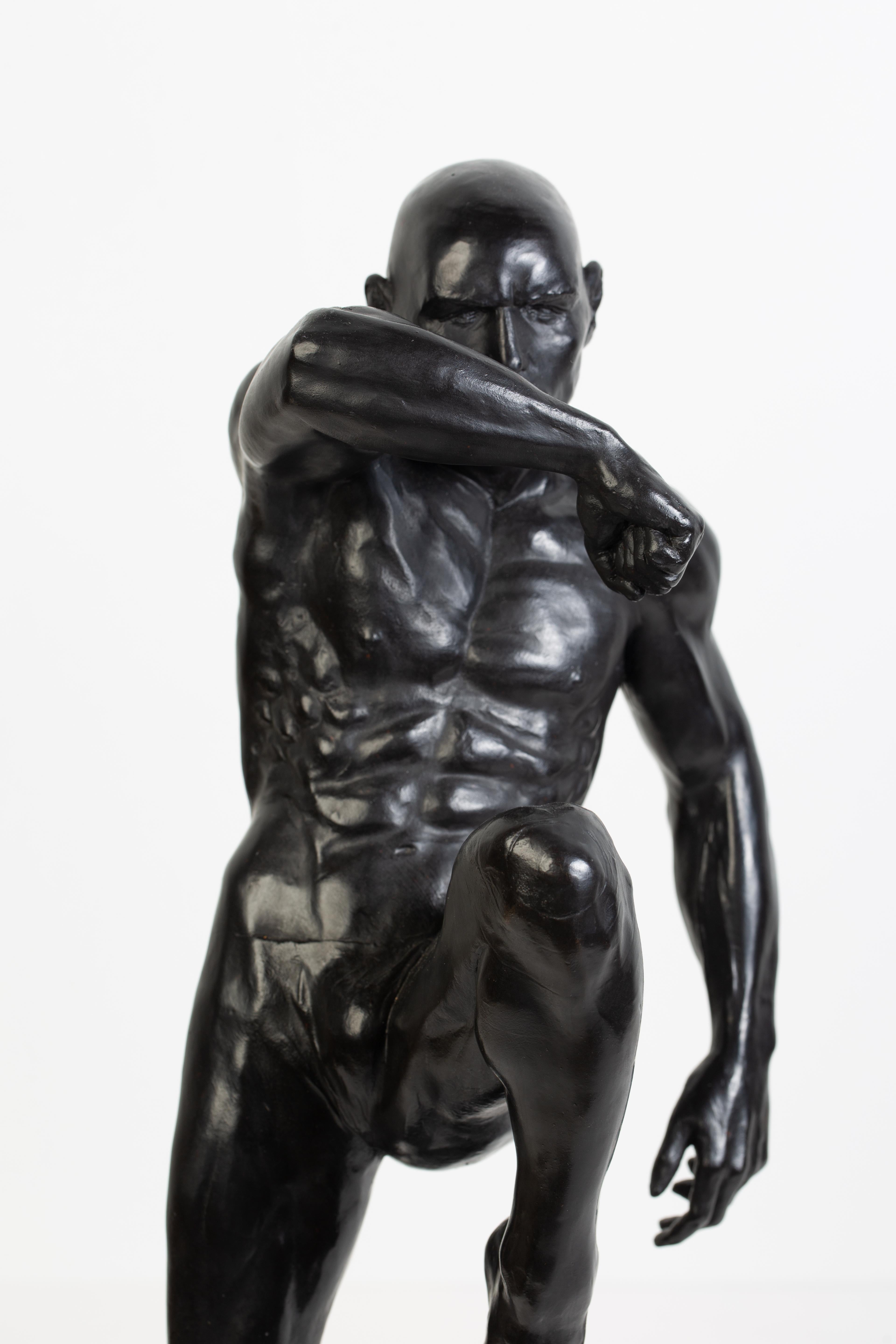 This Impact - Contemporary Bronze Nude Male Sculpture in Action Pose im Angebot 1