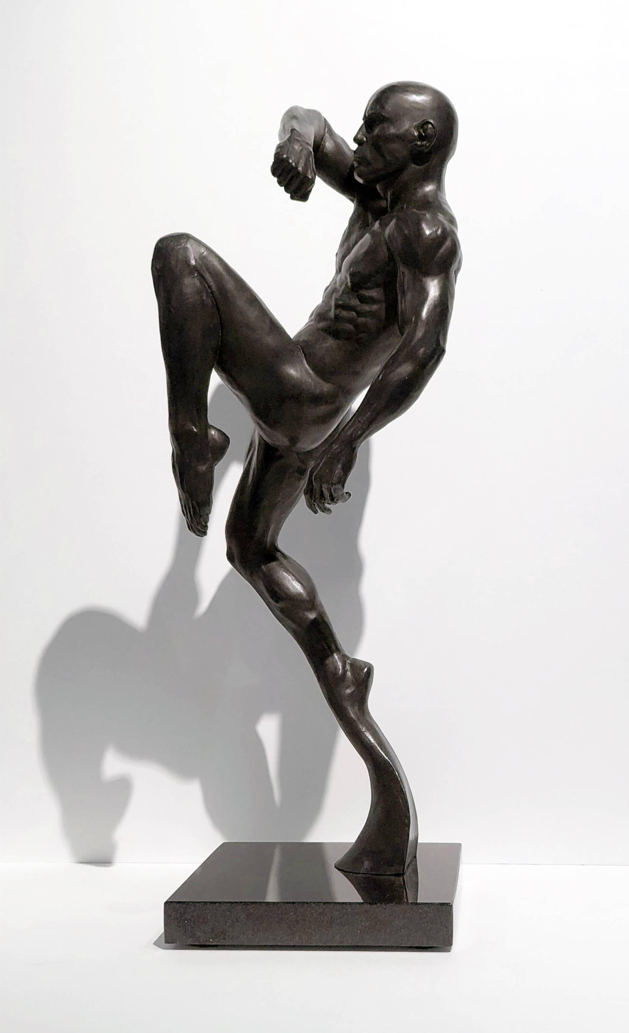 This Impact - Contemporary Bronze Nude Male Sculpture in Action Pose For Sale 7