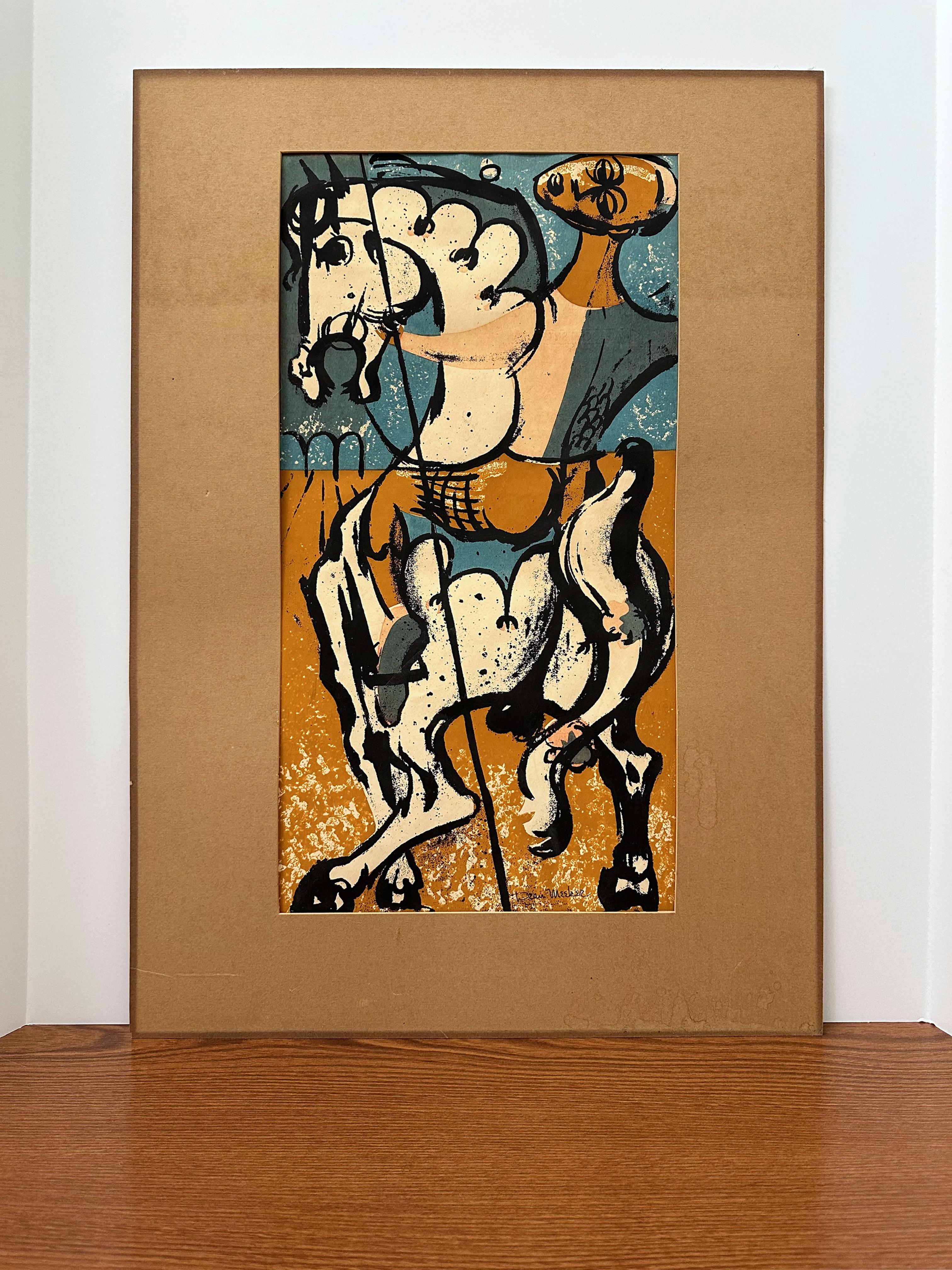 Mid-Century Modern Dean Meeker Horse and Rider, Lithograph For Sale